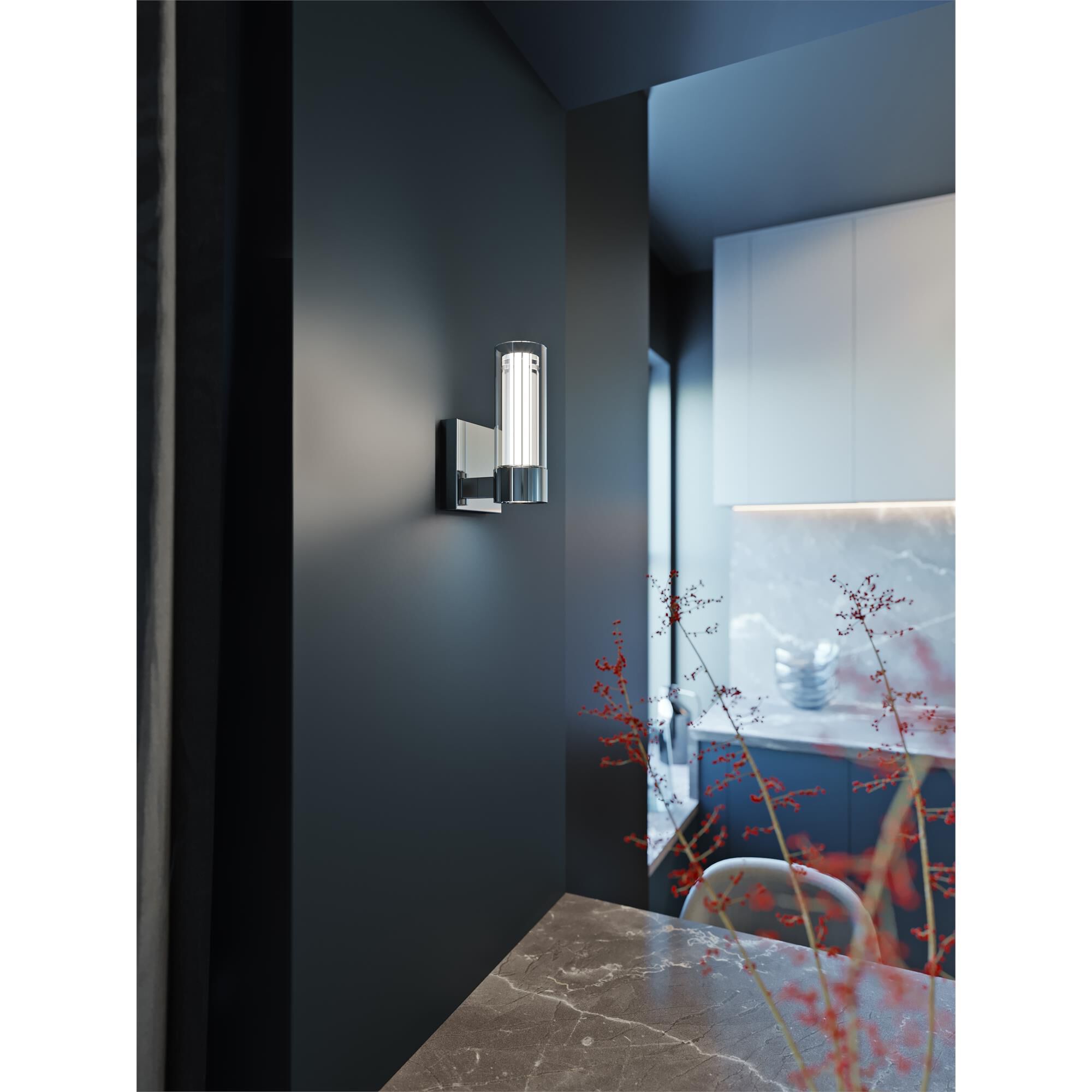 Shown in Polished Chrome finish and Clear Acrylic shade