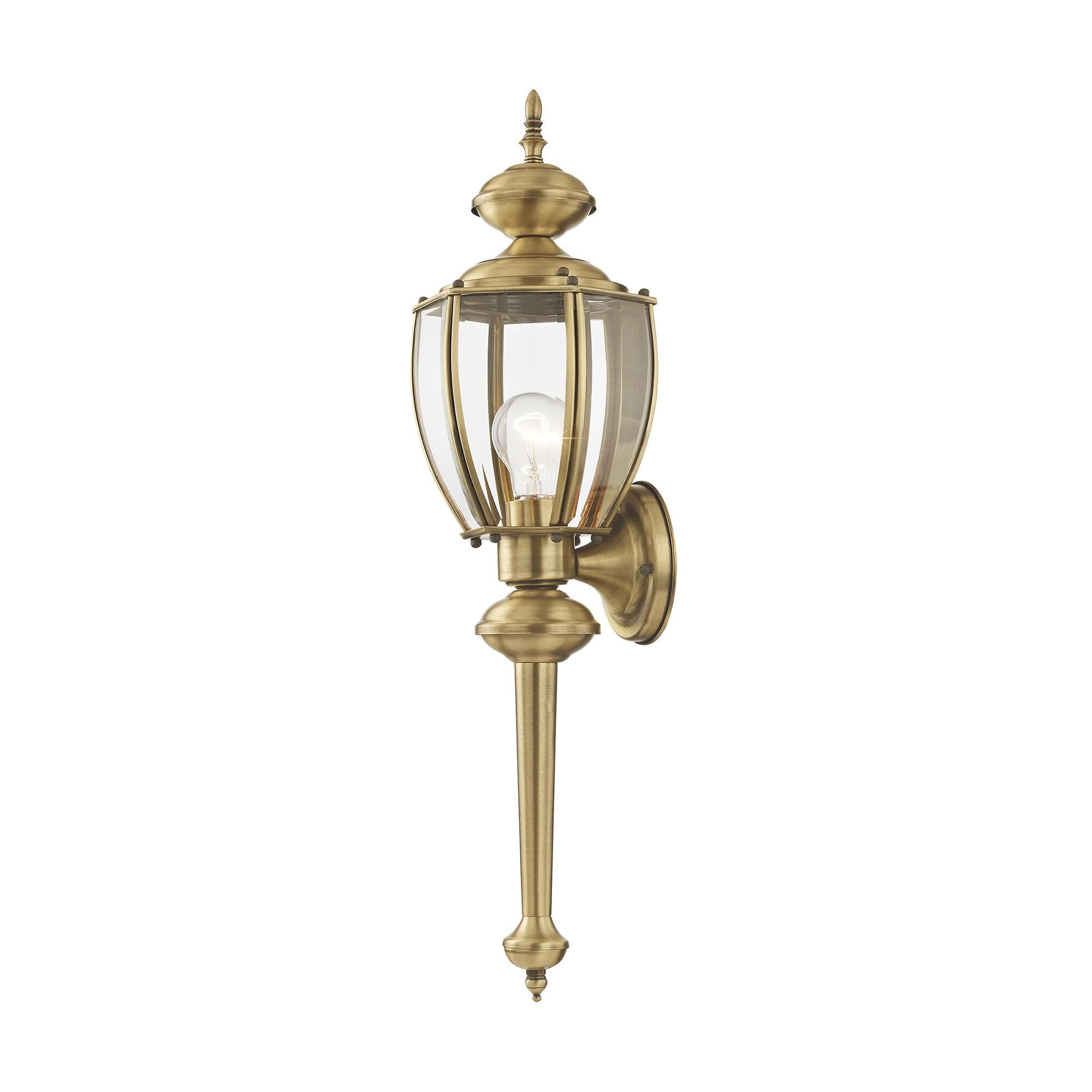 Shown in Antique Brass finish and Clear Beveled glass
