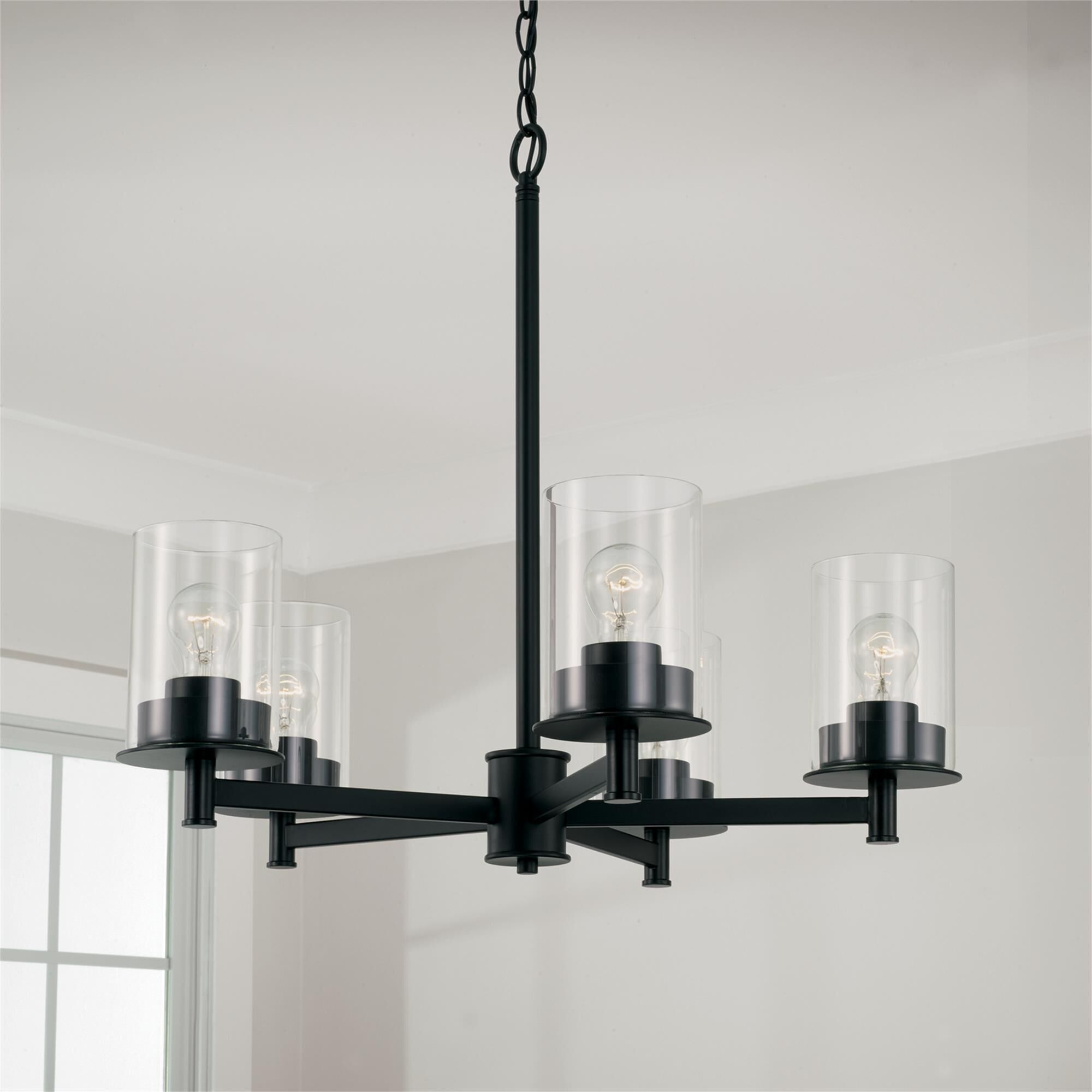 Shown in Matte Black finish and Clear glass