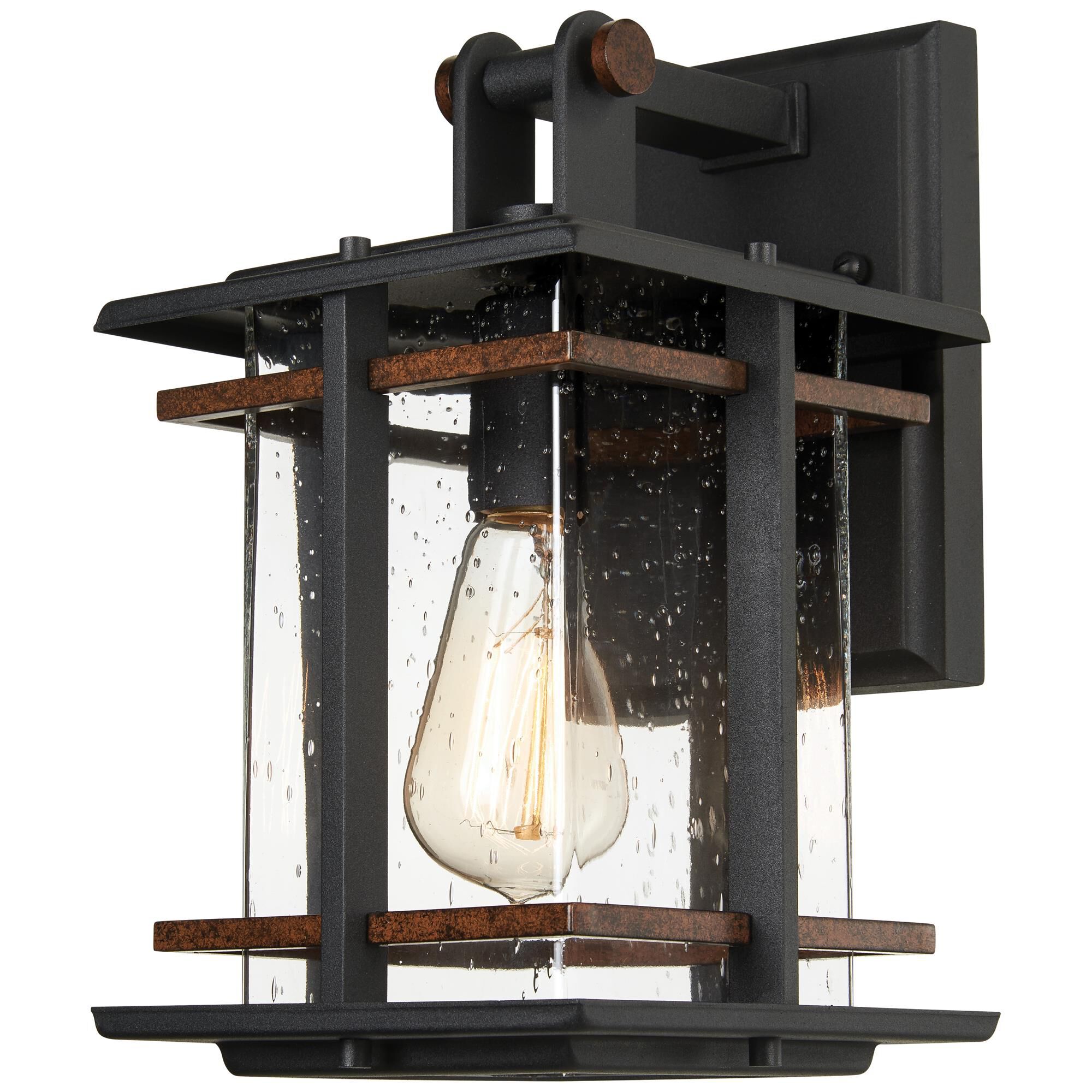 Shown in Black W/Antique Copper Accents finish and Clear Seeded glass
