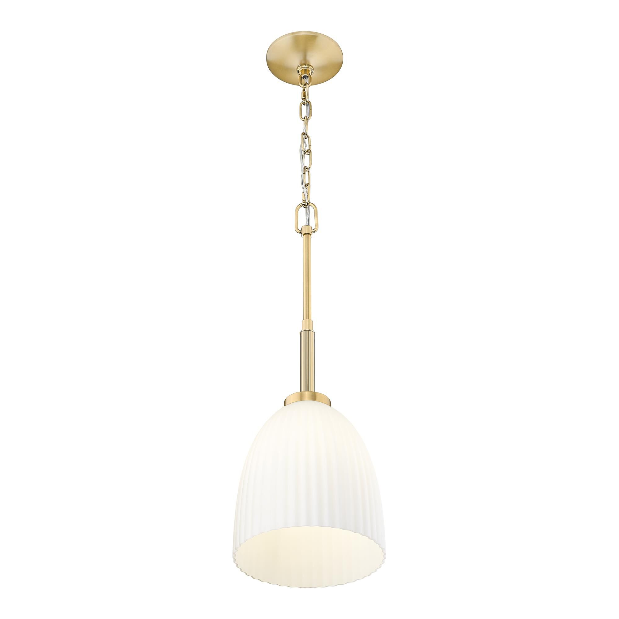 Shown in Modern Gold finish and Matte Opal glass and Matte Opal shade