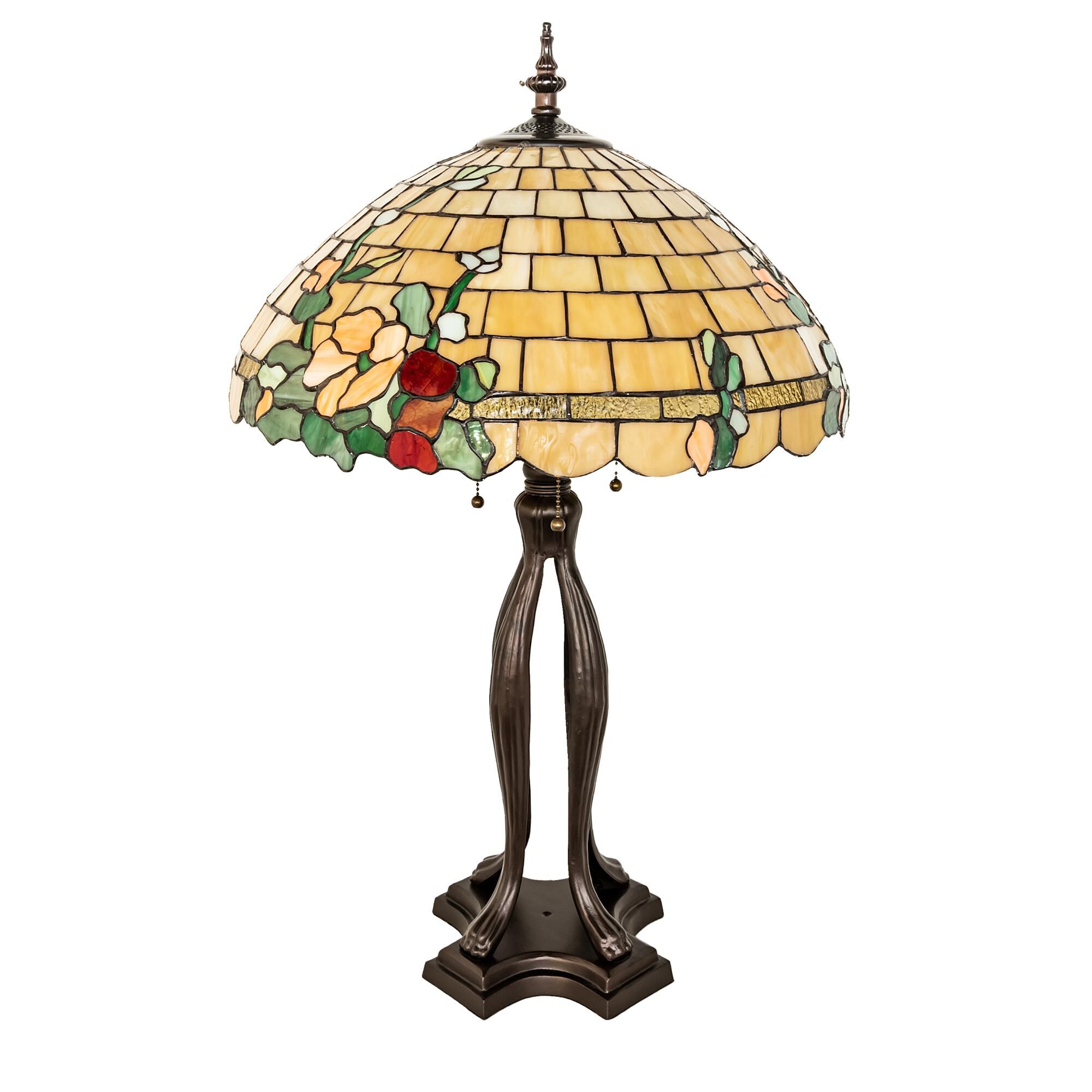 Shown in Mahogany Bronze finish and Cranberry;Green;Beige glass