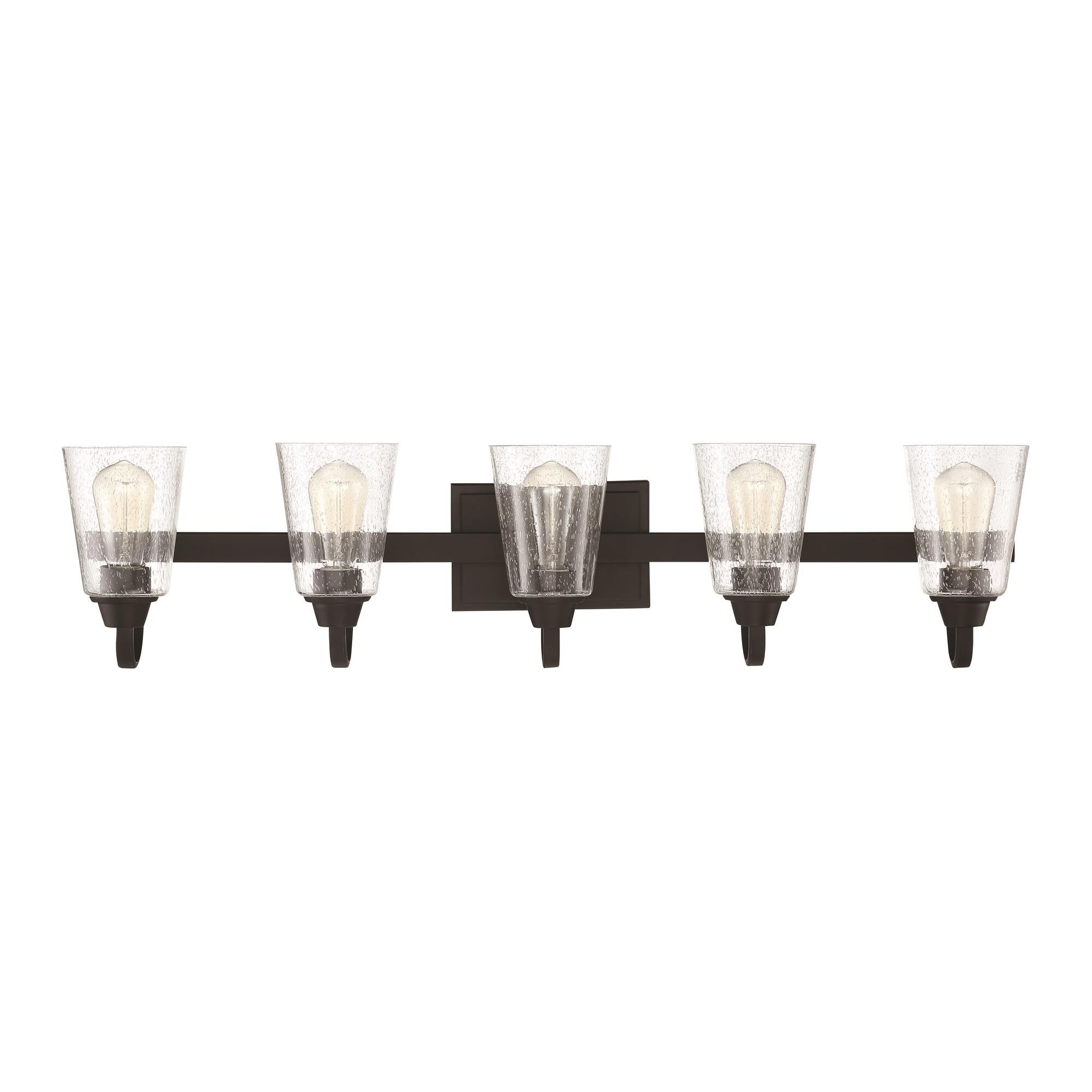 Shown in Espresso finish and Clear Seeded glass and Glass shade