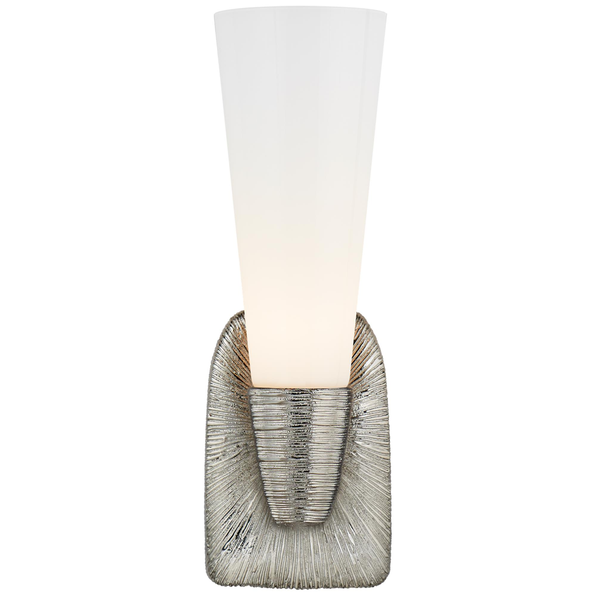 Shown in Polished Nickel finish and White glass