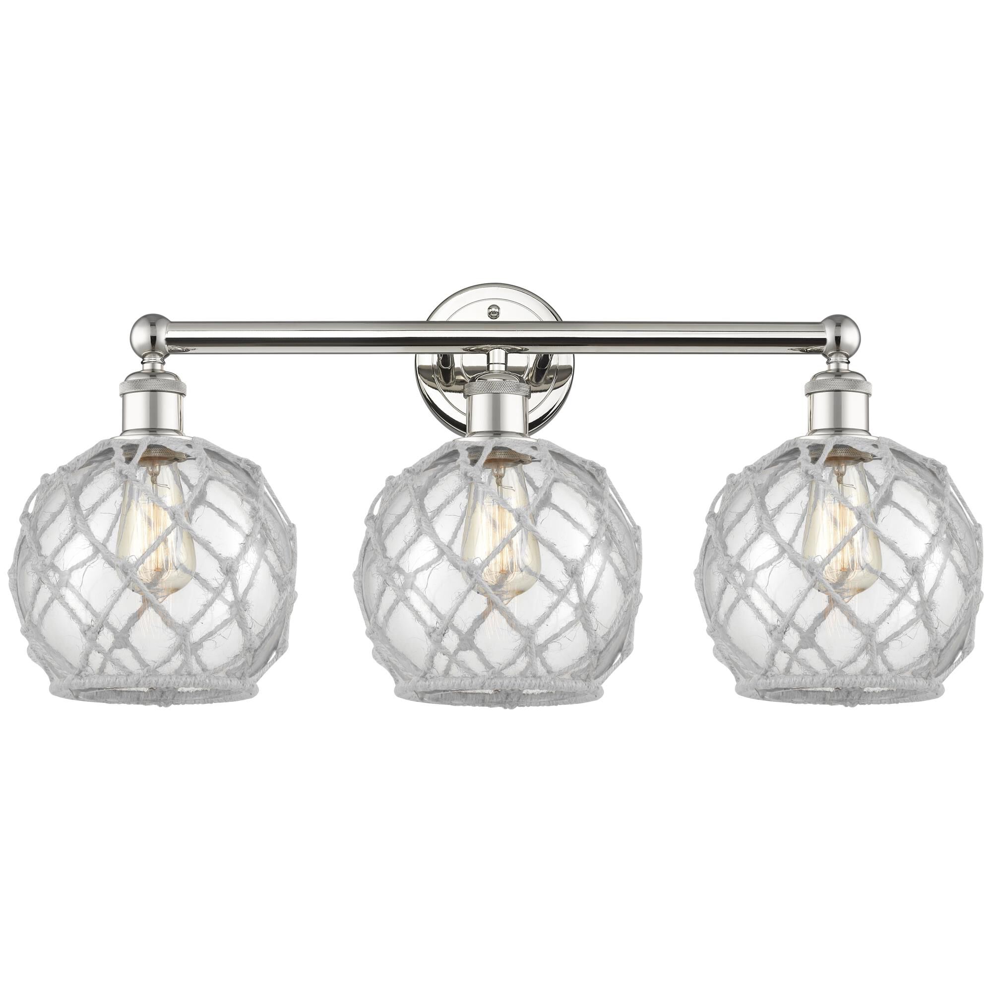 Shown in Polished Nickel finish and Clear with White Rope glass