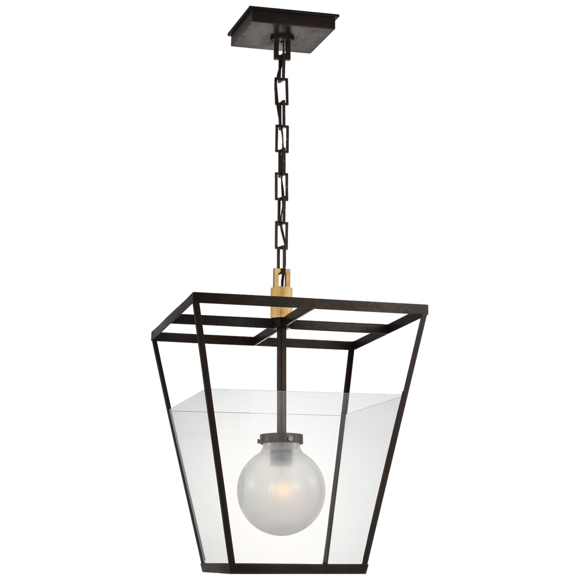 Shown in Warm Iron and Antique-Burnished Brass finish and Clear glass