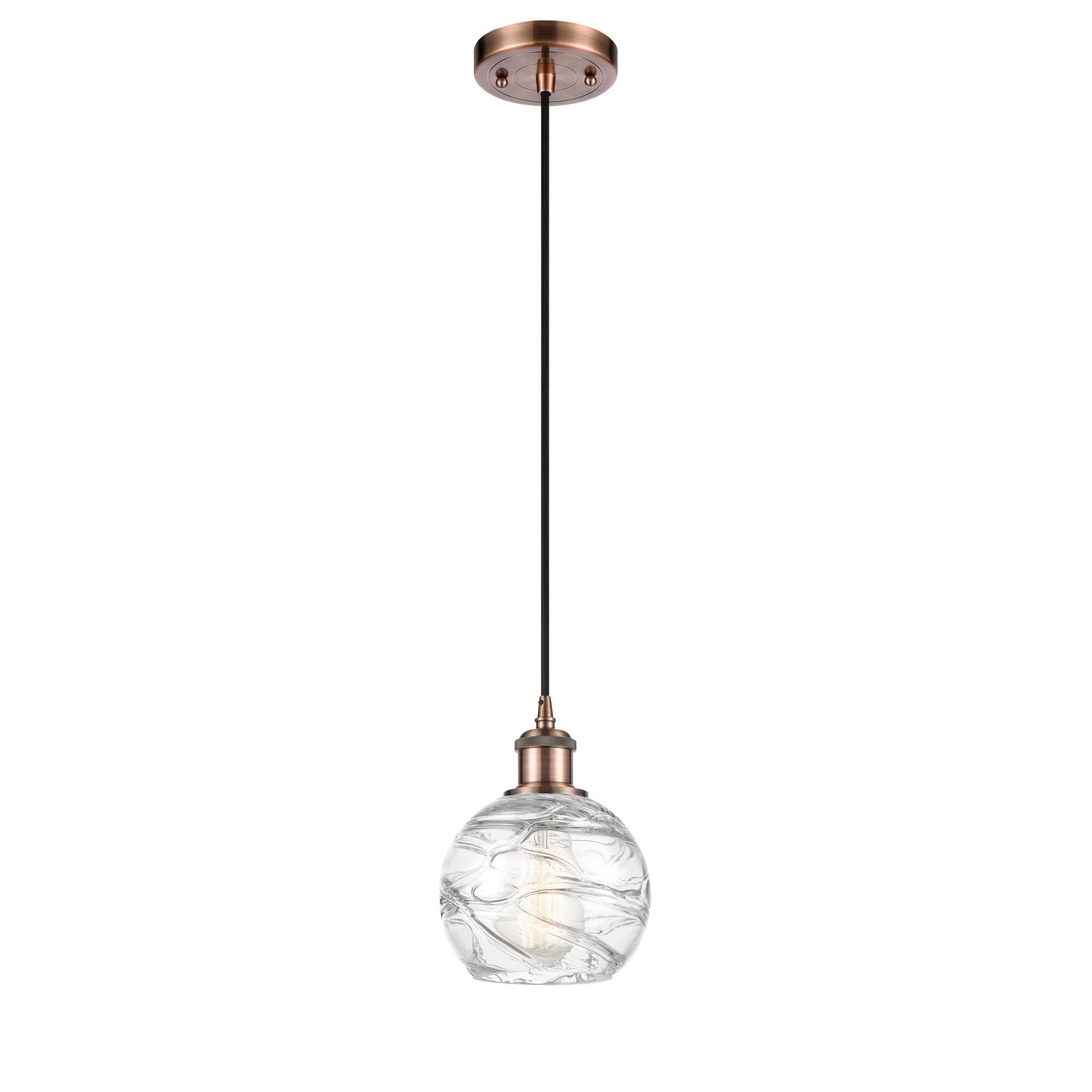 Shown in Antique Copper finish and Clear Small Deco Swirl glass