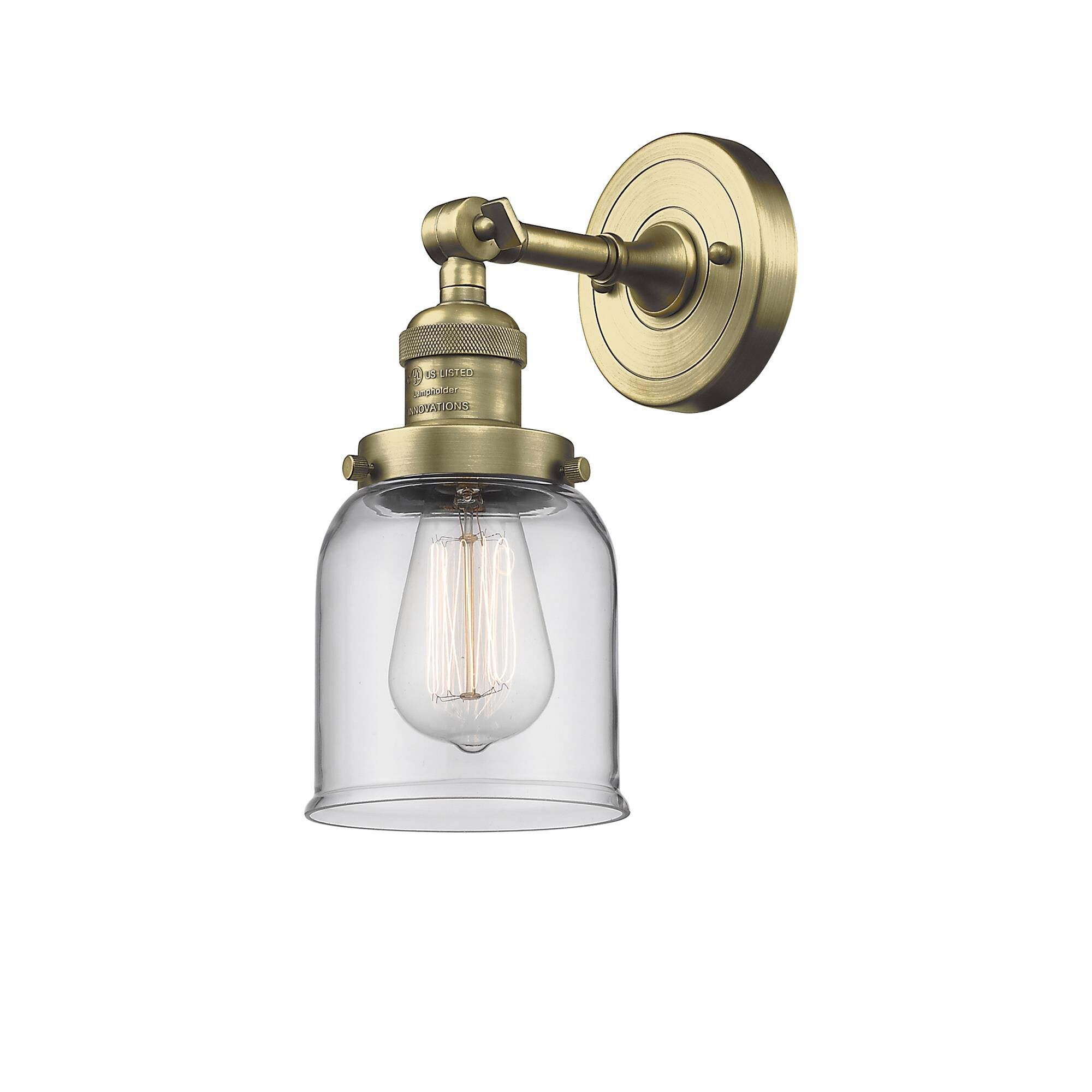 Shown in Antique Brass finish and Clear glass