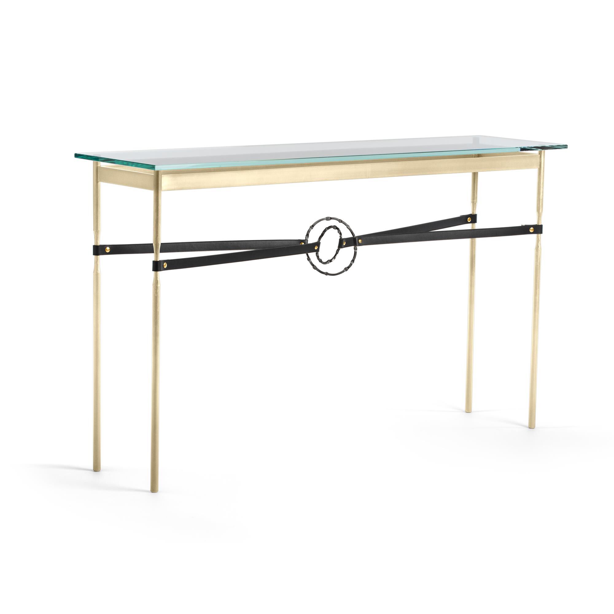 Shown in Modern Brass finish and Dark Smoke with Leather Black  accent