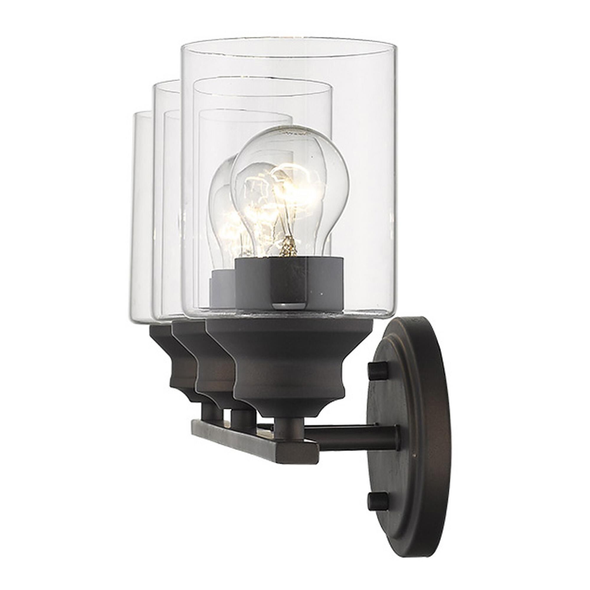 Shown in Oil-Rubbed Bronze finish and Clear glass and Clear, Cylindrical Glass s shade