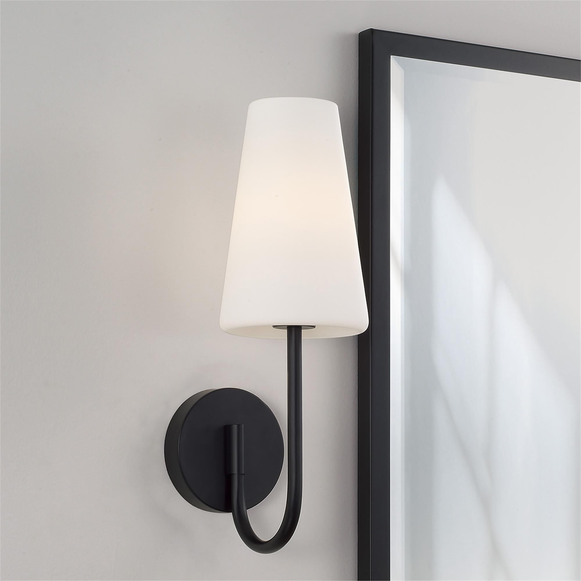 Shown in Matte Black finish and Soft White glass
