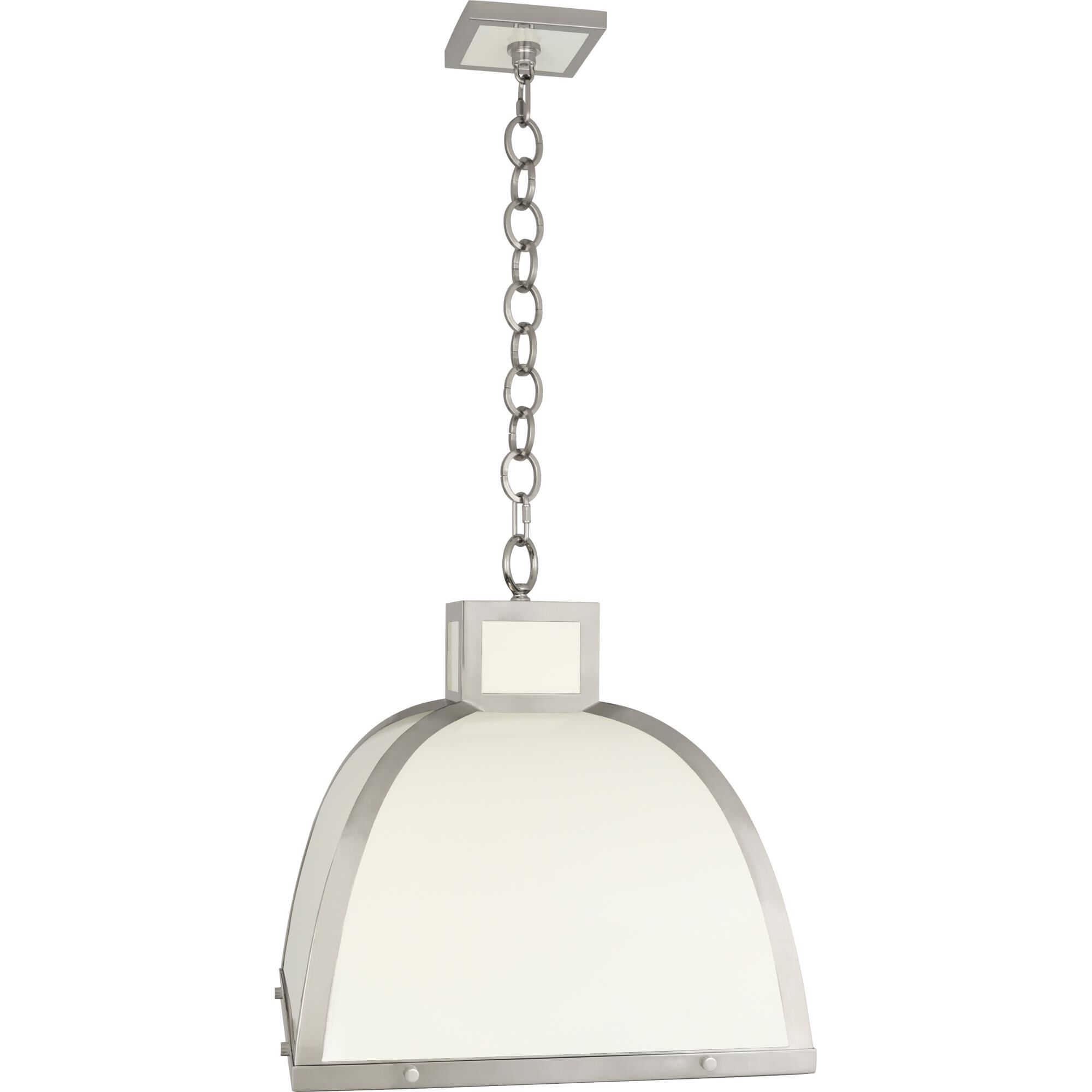 Shown in Glossy White Painted  With Polished Nickel Accents finish and Square Printed White Glass Diffuser shade