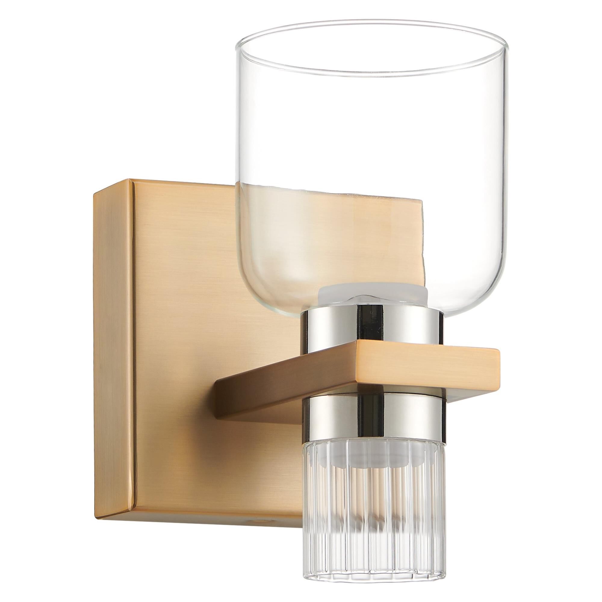 Shown in Champagne Gold finish and Clear, Clear Ribbed glass