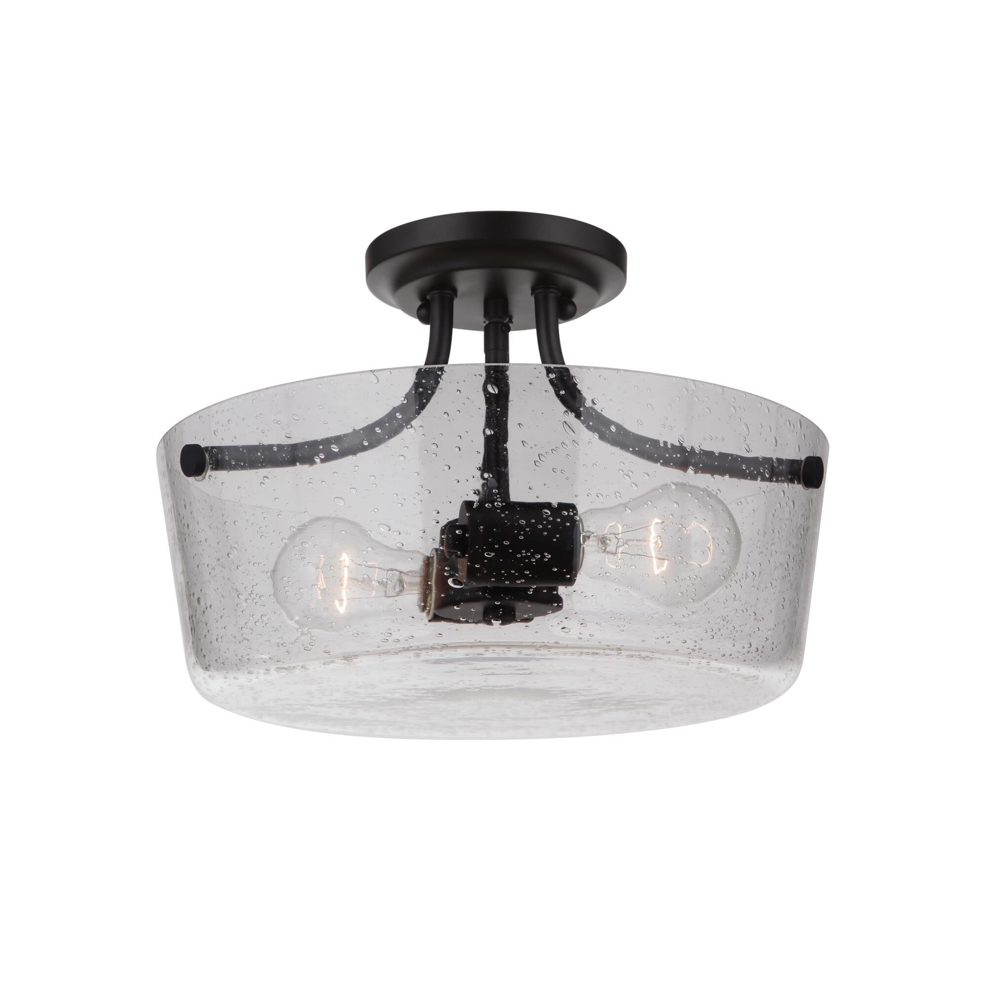 Shown in Flat Black finish and Clear Seeded glass and Glass shade