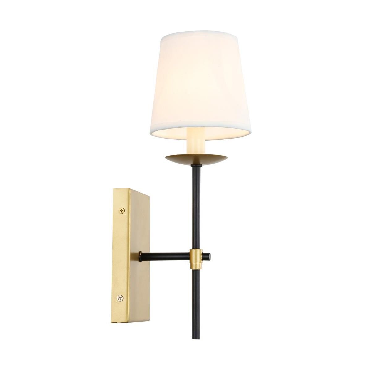 Shown in Brass And Black finish and White Fabric shade