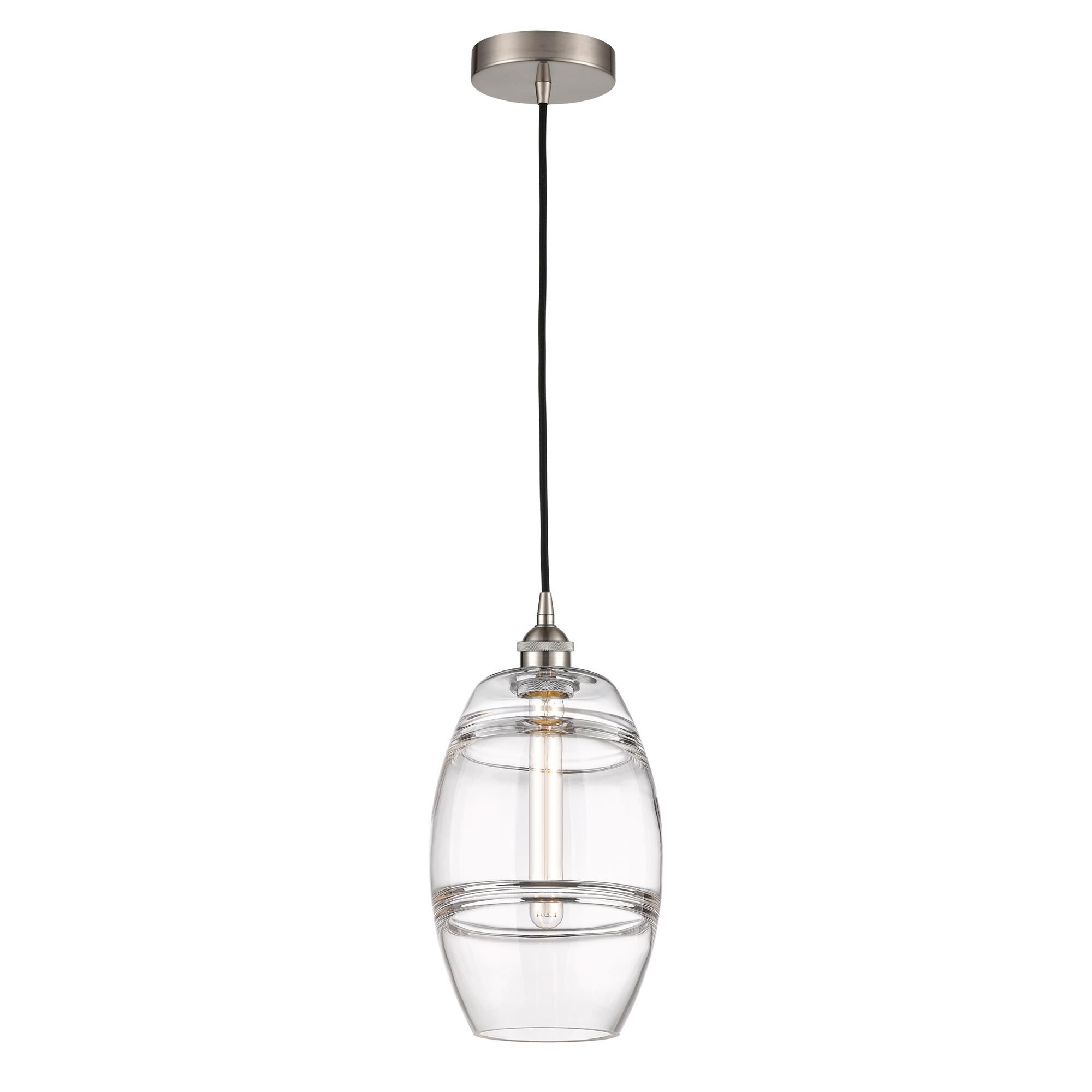 Shown in Brushed Satin Nickel finish and Clear glass