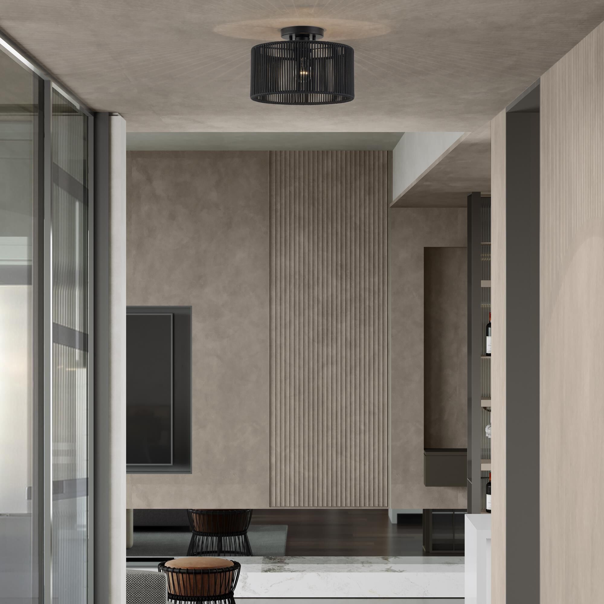 Shown in Black finish and Hand-Woven Parisian Night Color Polyester Rope shade