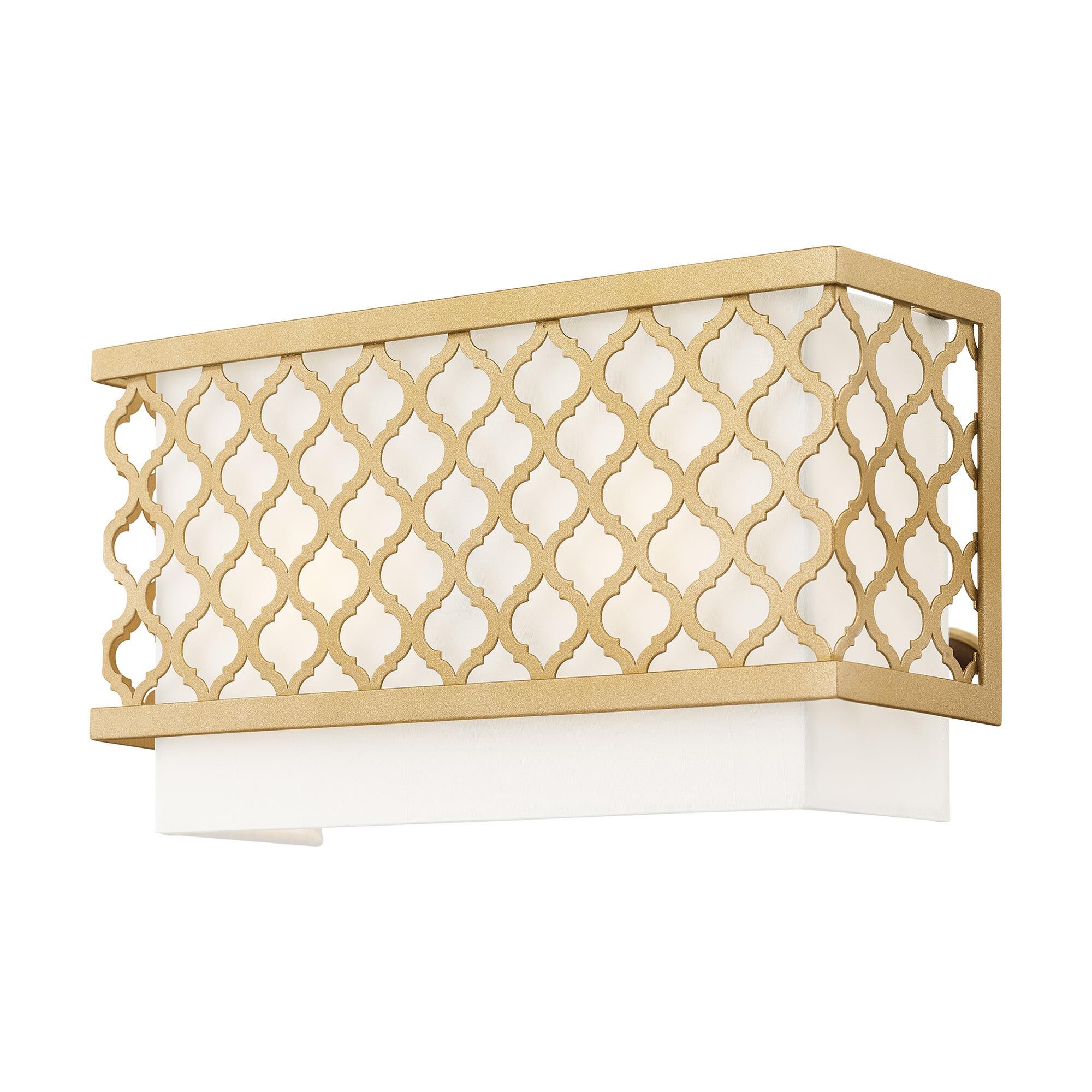 Shown in Soft Gold finish and Hand Crafted Off-White Fabric Outside & White Fabric Inside Hardback shade