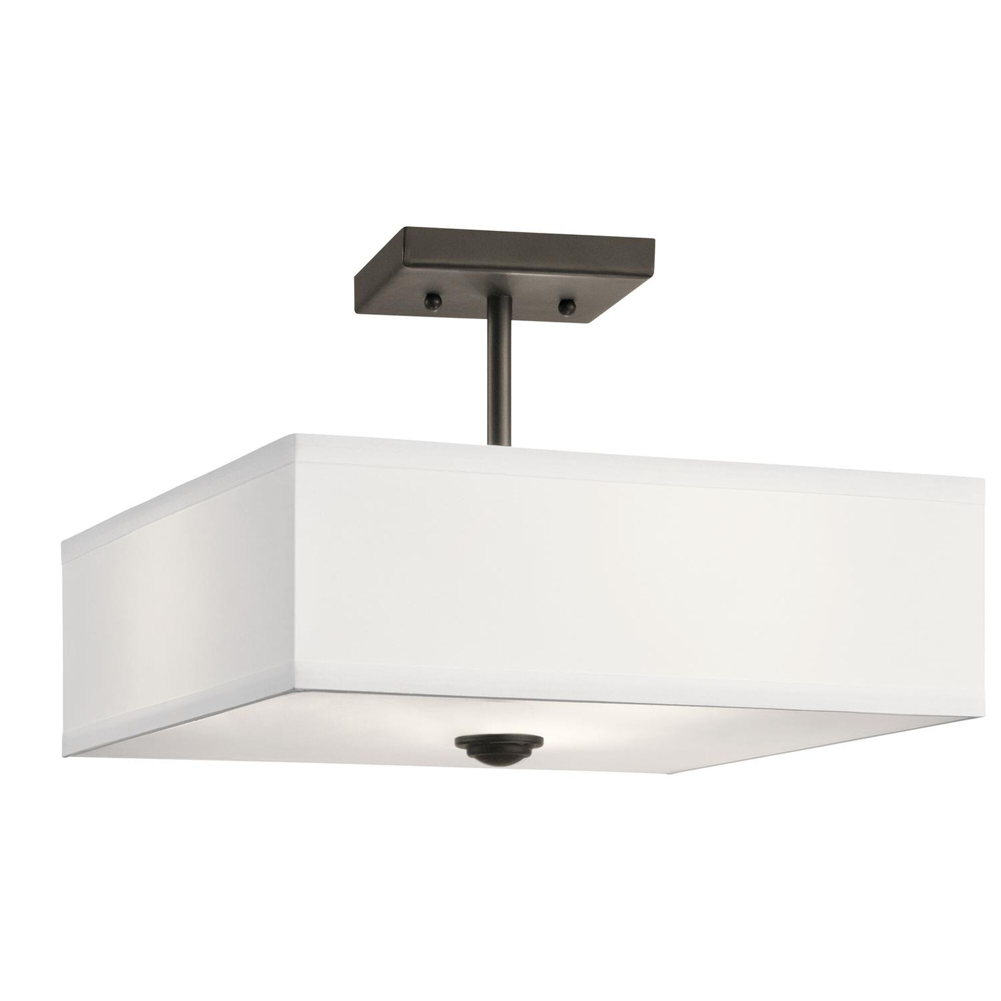 Shown in Olde Bronze finish and Satin Etched Diffuser glass and White Microfiber shade