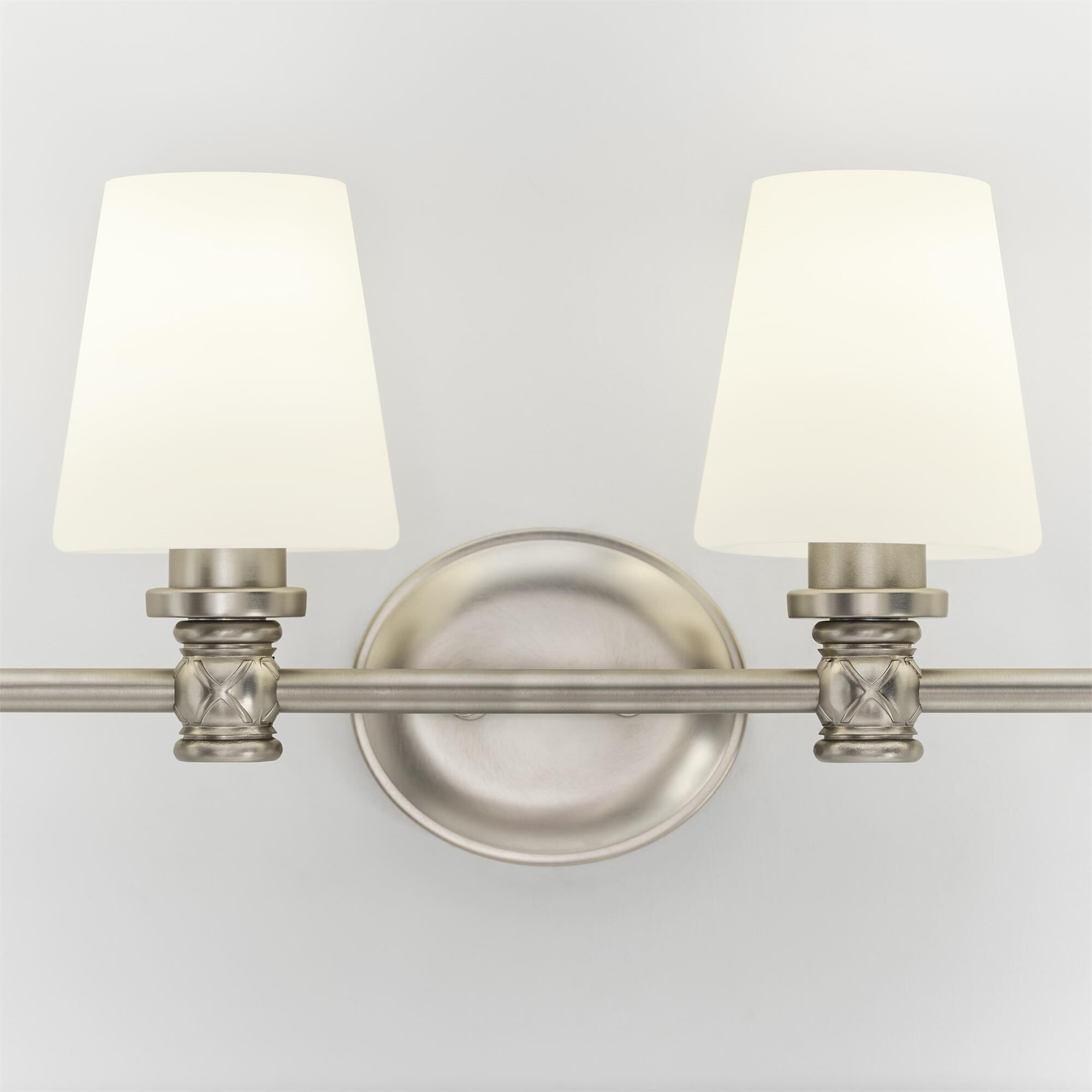 Shown in Satin Nickel finish and Opal Etched Cased glass