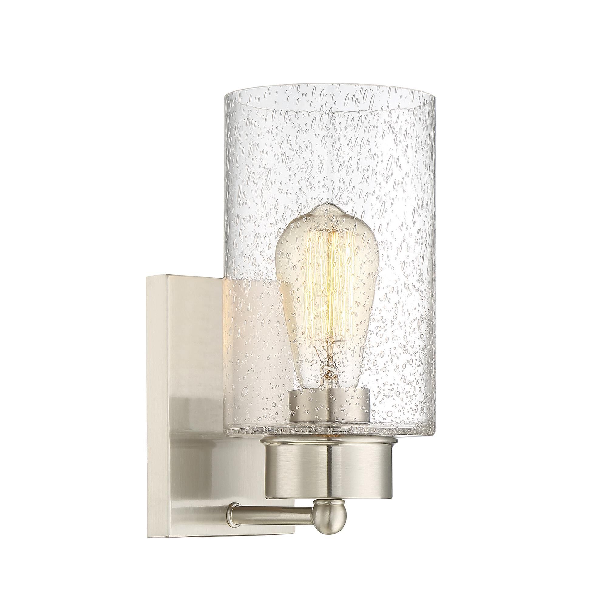 Shown in Brushed Nickel finish and Clear Seeded glass