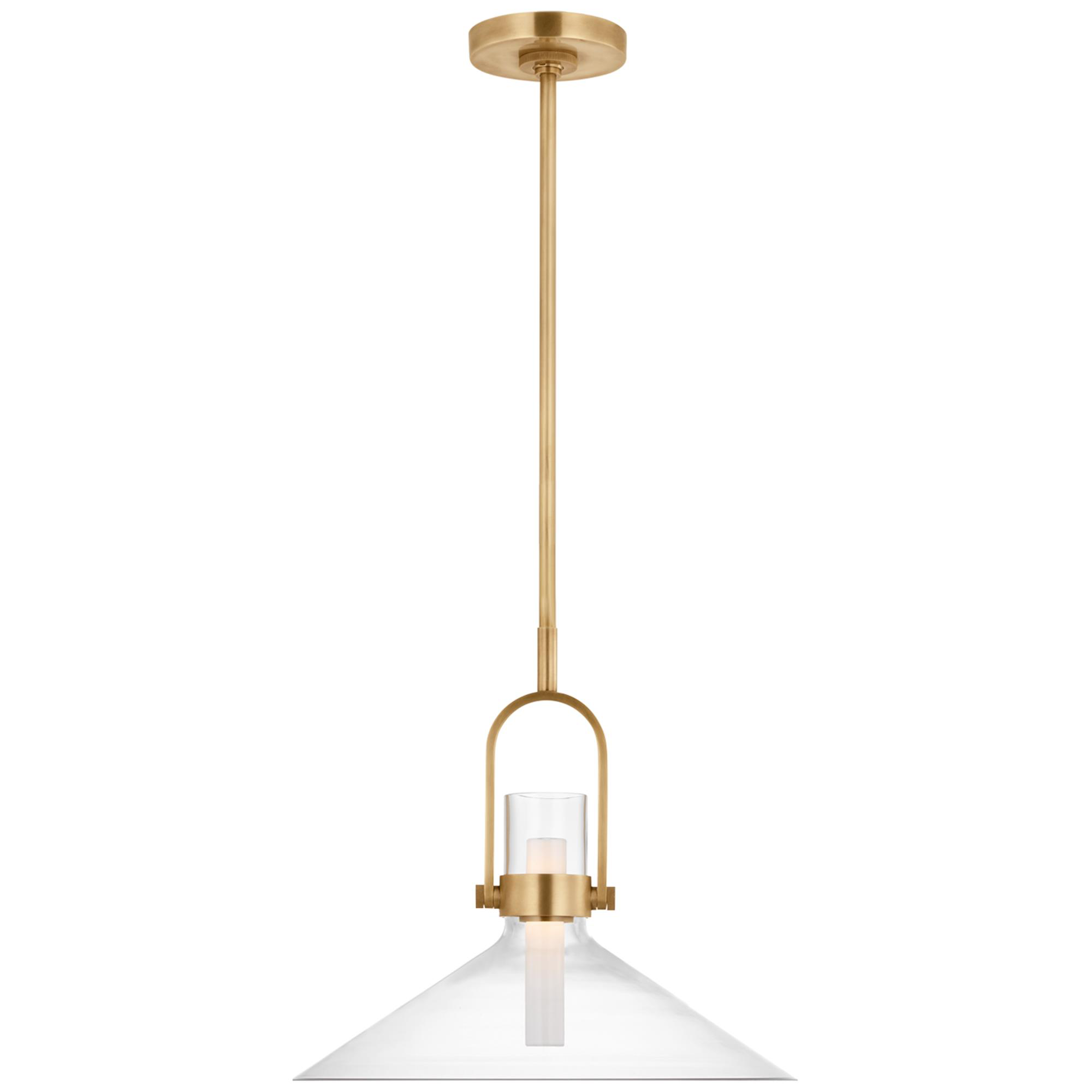 Shown in Hand-Rubbed Antique Brass finish and Clear glass
