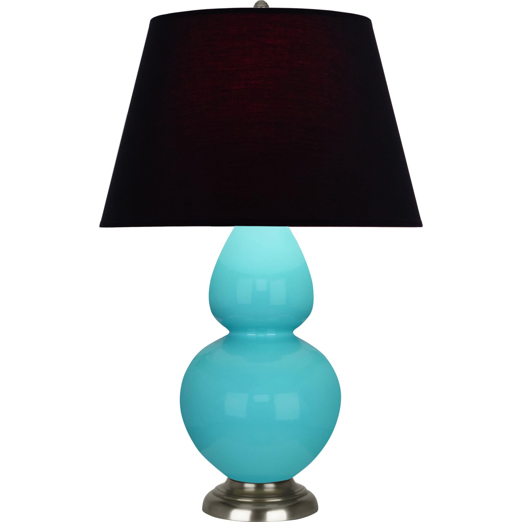 Shown in Egg Blue finish and Ink Black with Rose Red Lining shade and Antique Silver accent