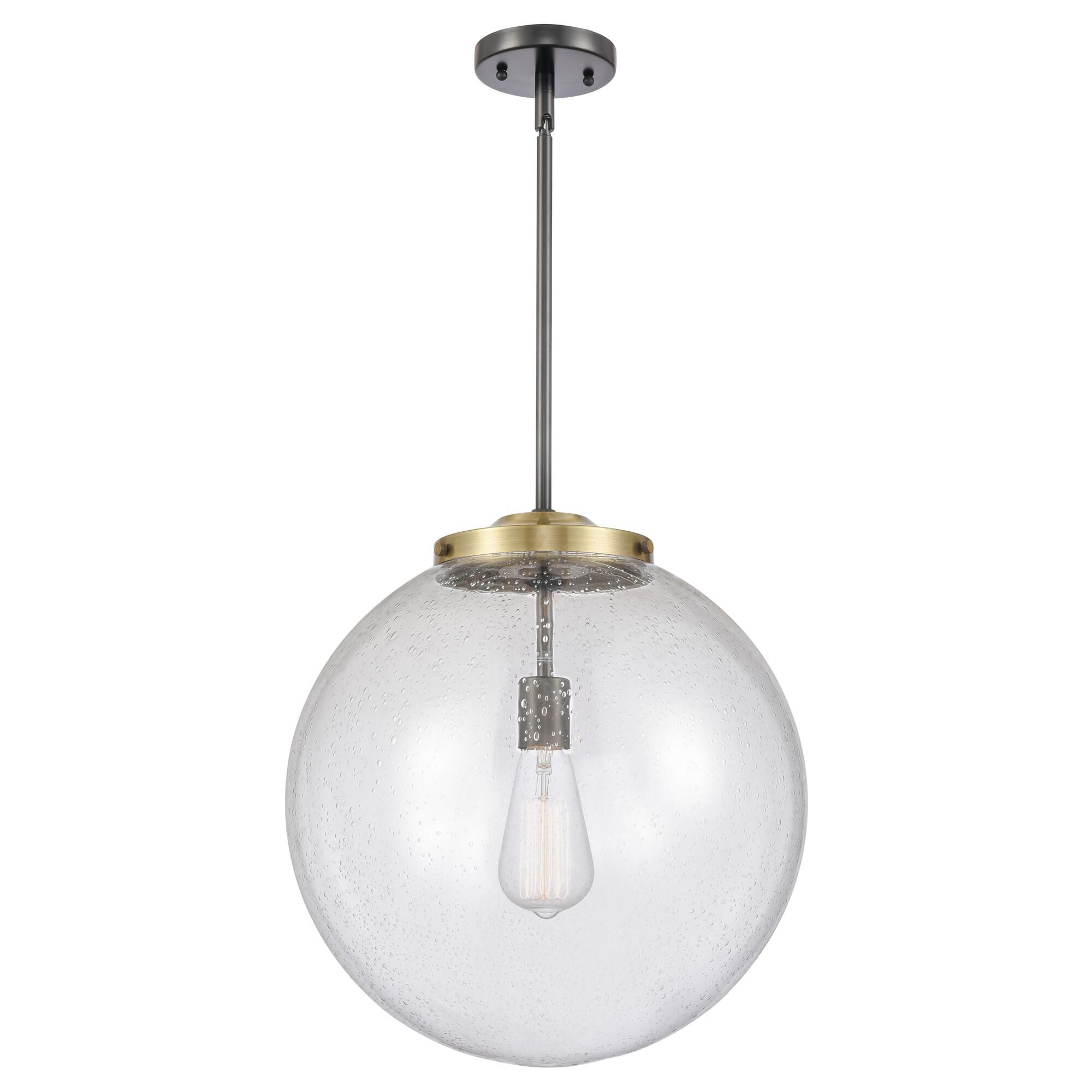 Shown in Black Antique Brass finish and Seedy Beacon glass