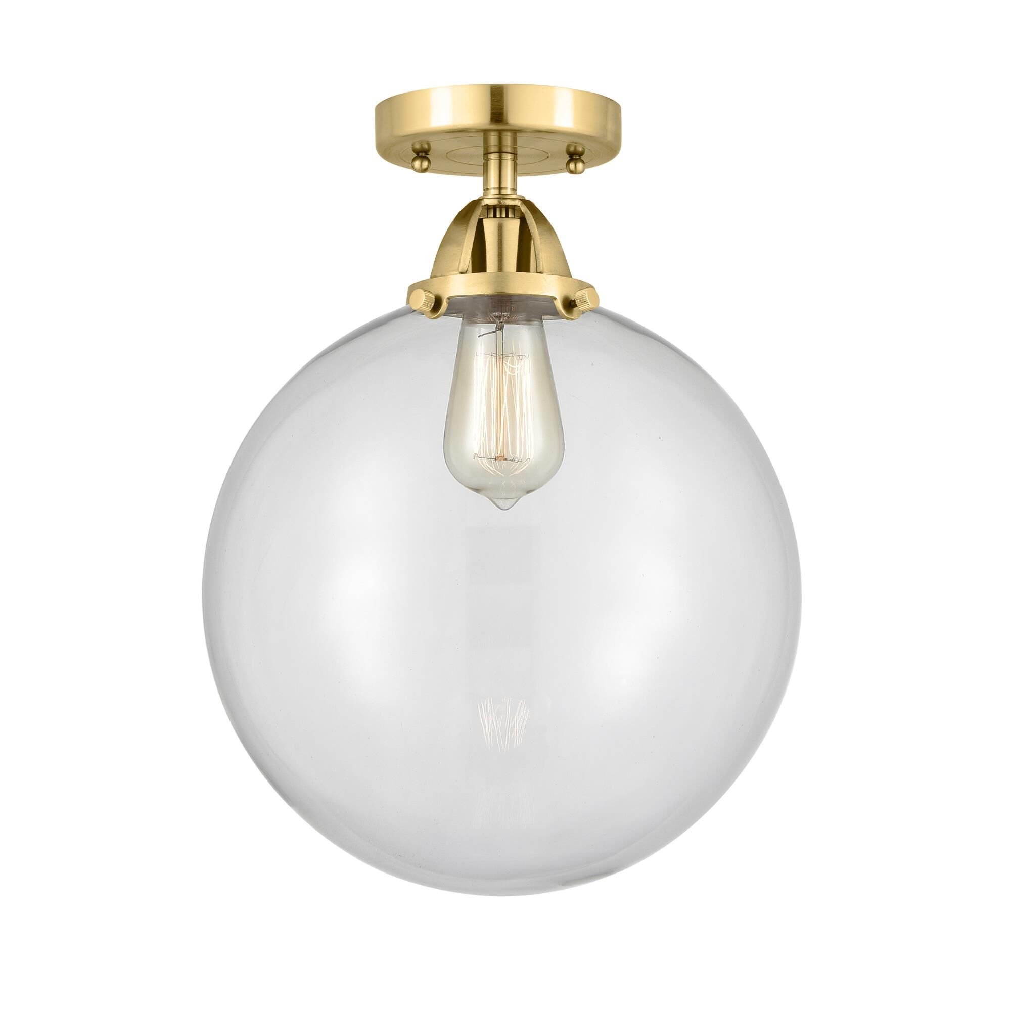 Shown in Satin Gold finish and Clear Beacon glass and No Shade shade