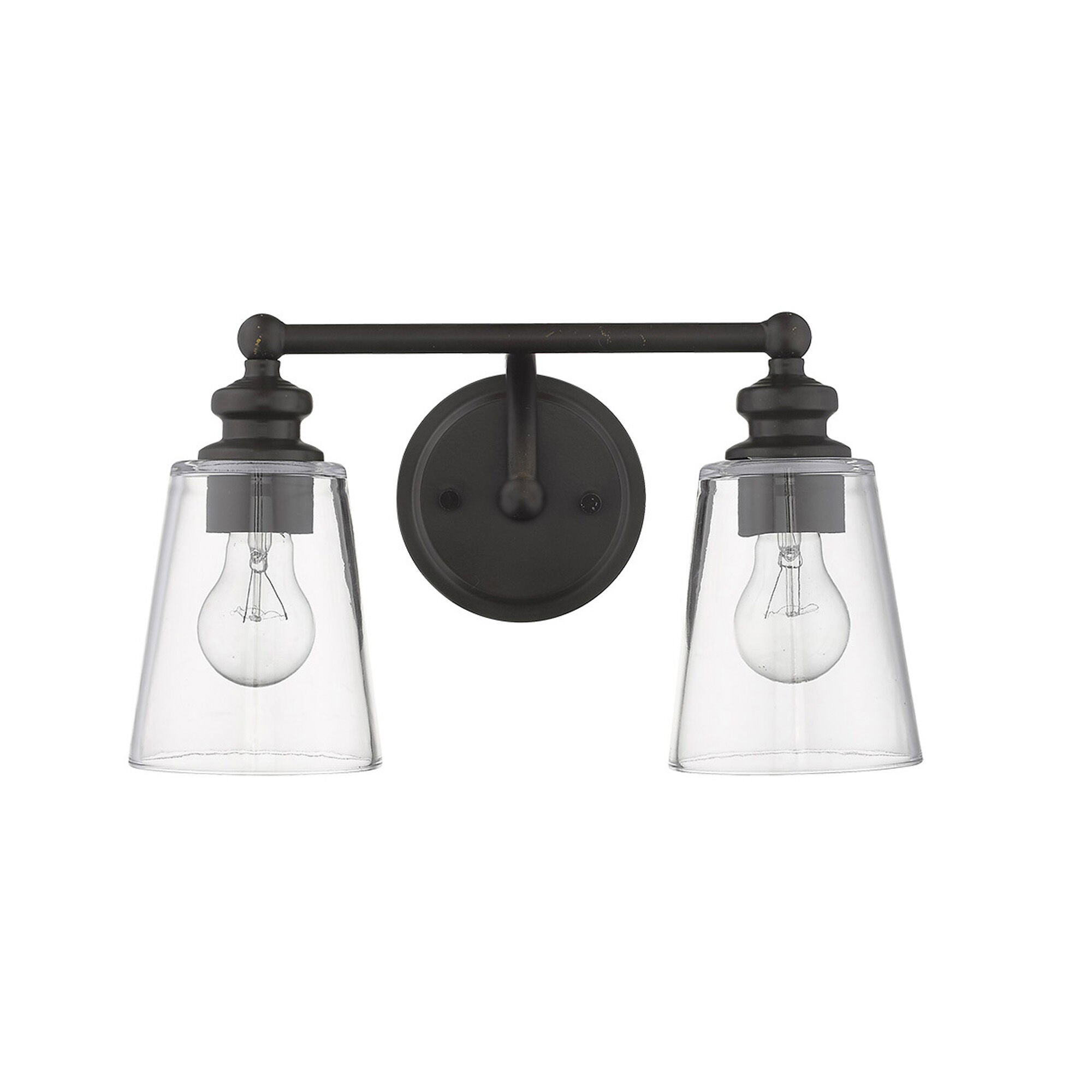 Shown in Oil-Rubbed Bronze finish and Clear glass and Clear, Cone Shaped Glass shade