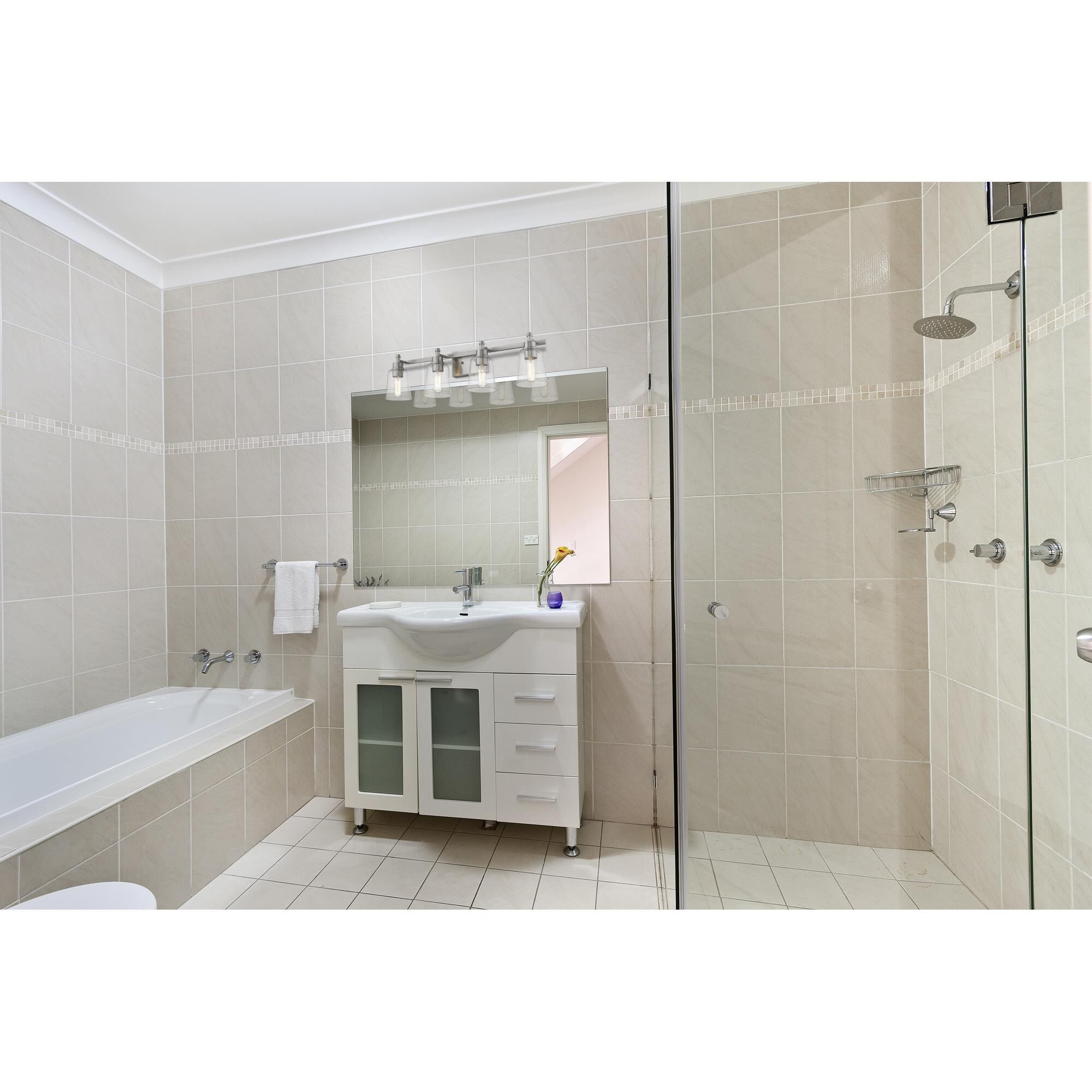 Shown in Brushed Nickel finish and Glass shade