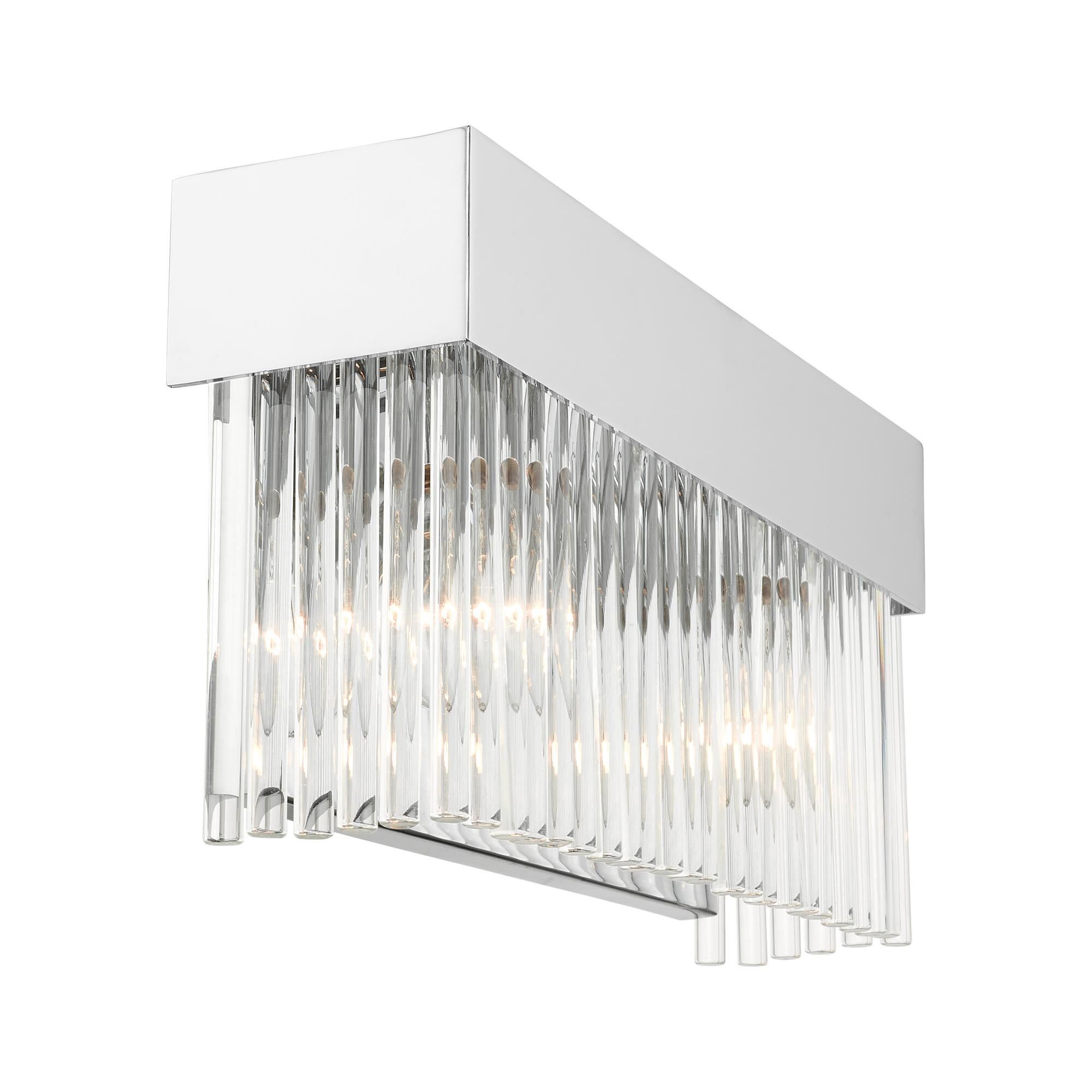 Shown in Polished Chrome finish and Polished Chrome Drum Shade With Clear Crystal Rods glass and Polished Chrome Drum  With Clear Crystal Rods shade