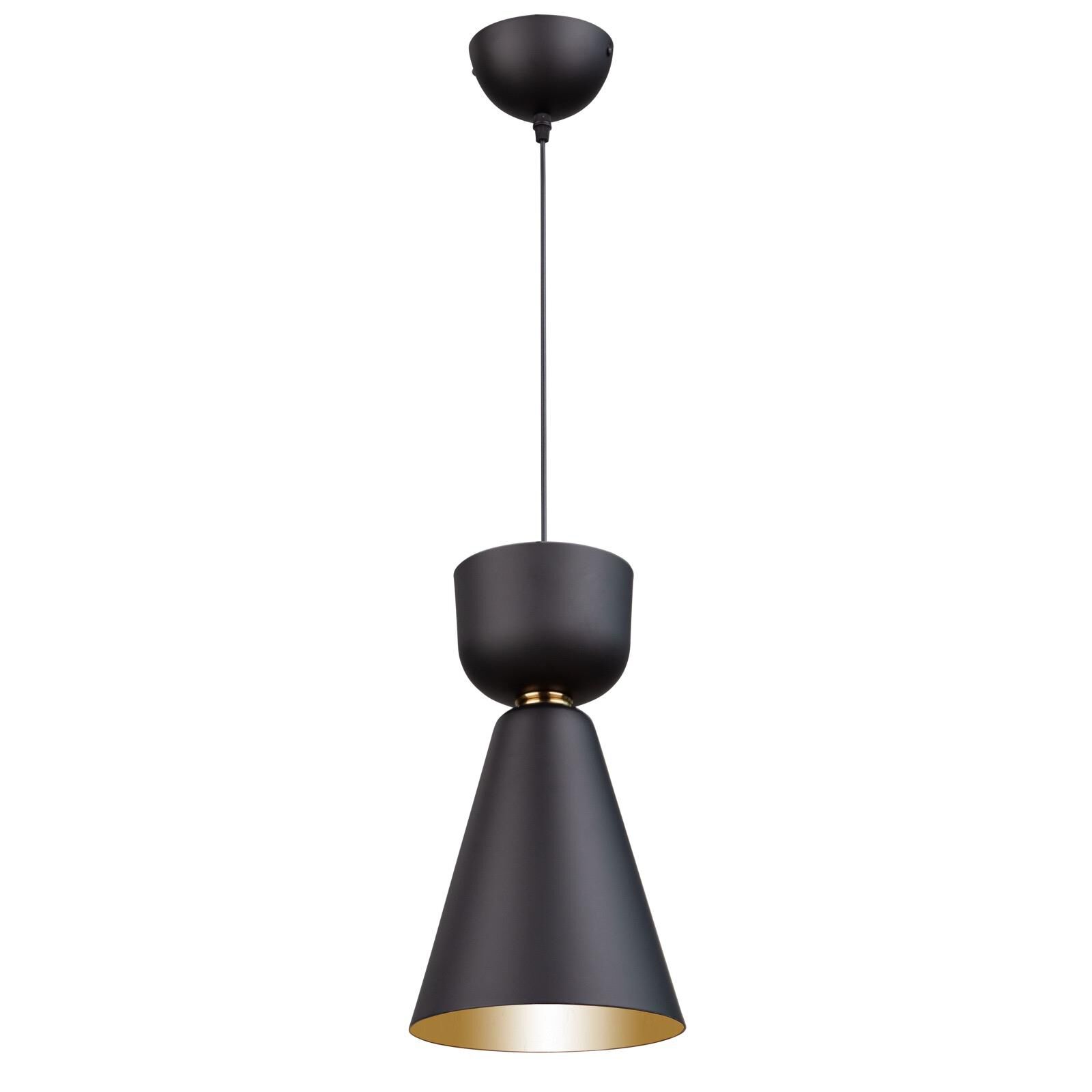 Shown in Matte Black and Brass finish and Black with Sand Gold Interior shade