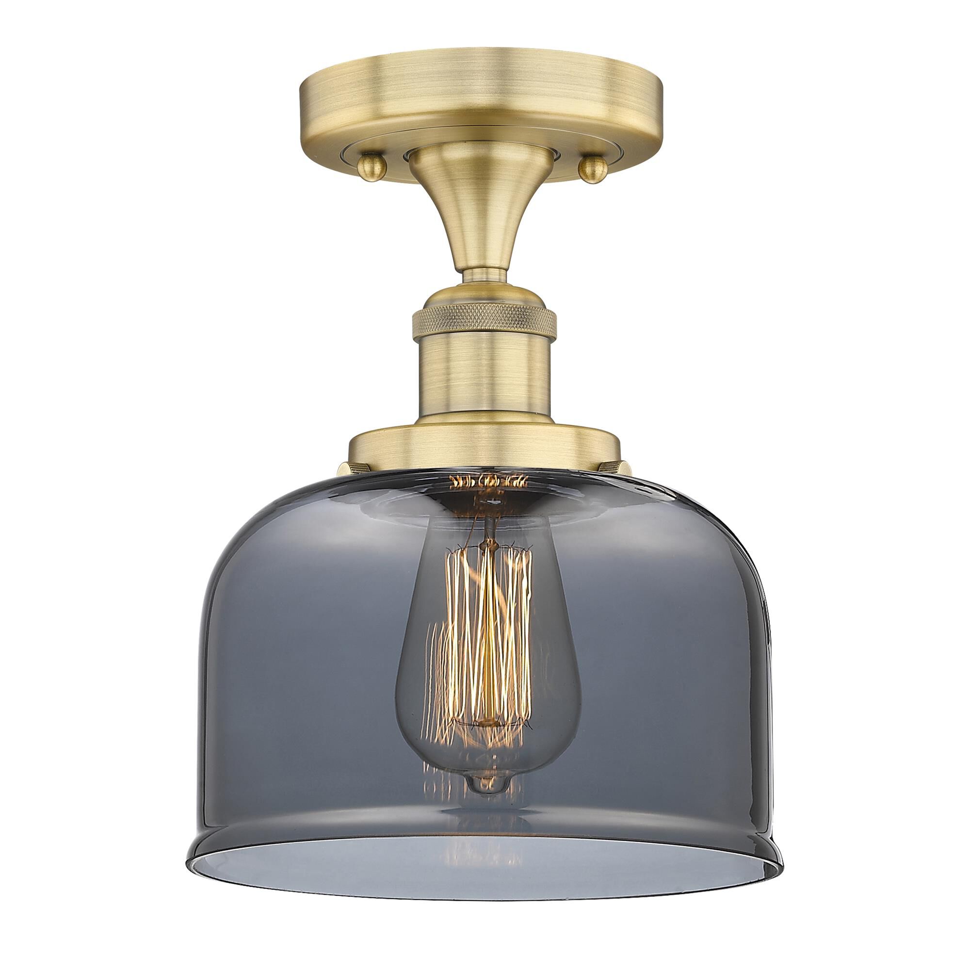 Shown in Brushed Brass finish and Plated Smoke glass