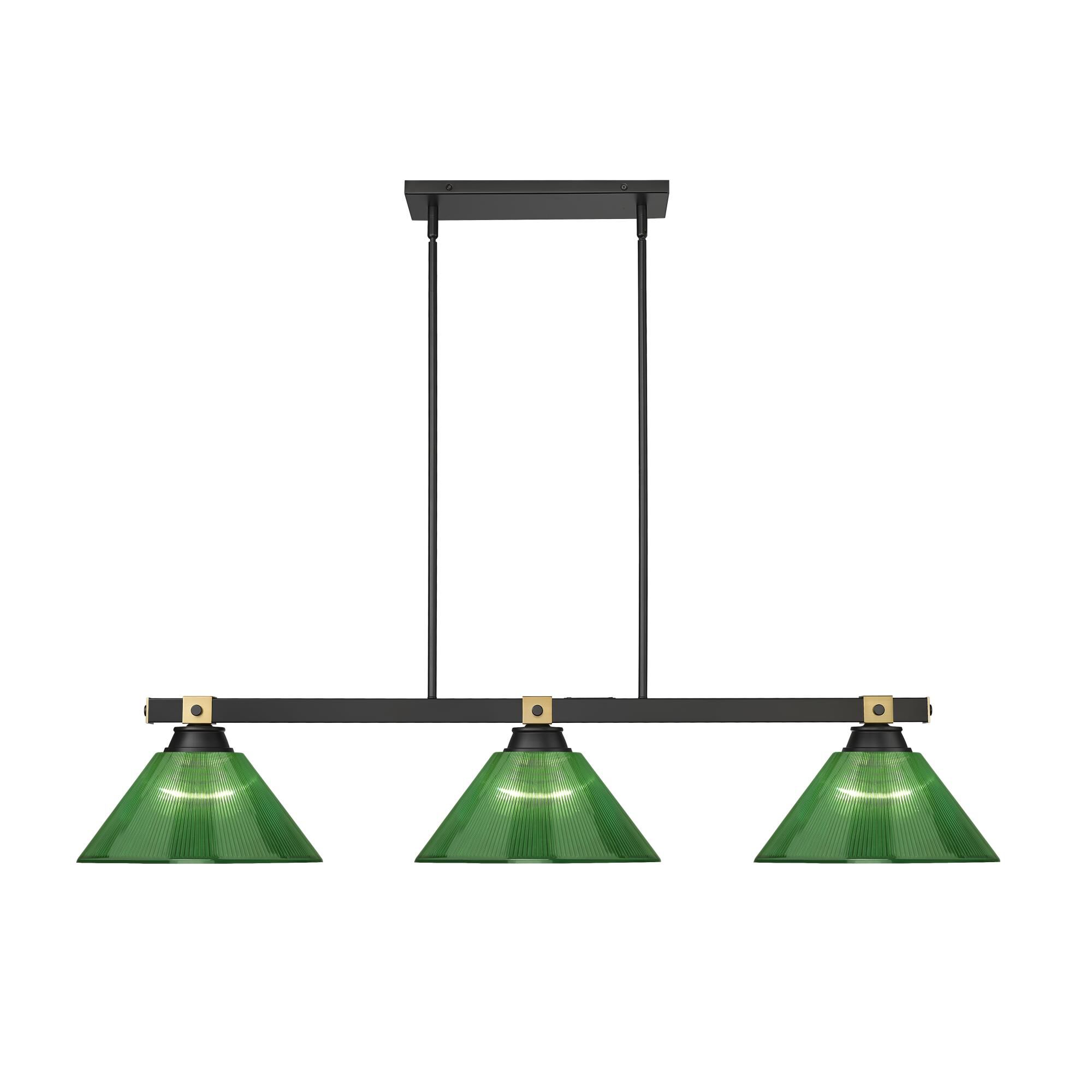 Shown in Matte Black + Rubbed Brass finish and Green glass and Green shade