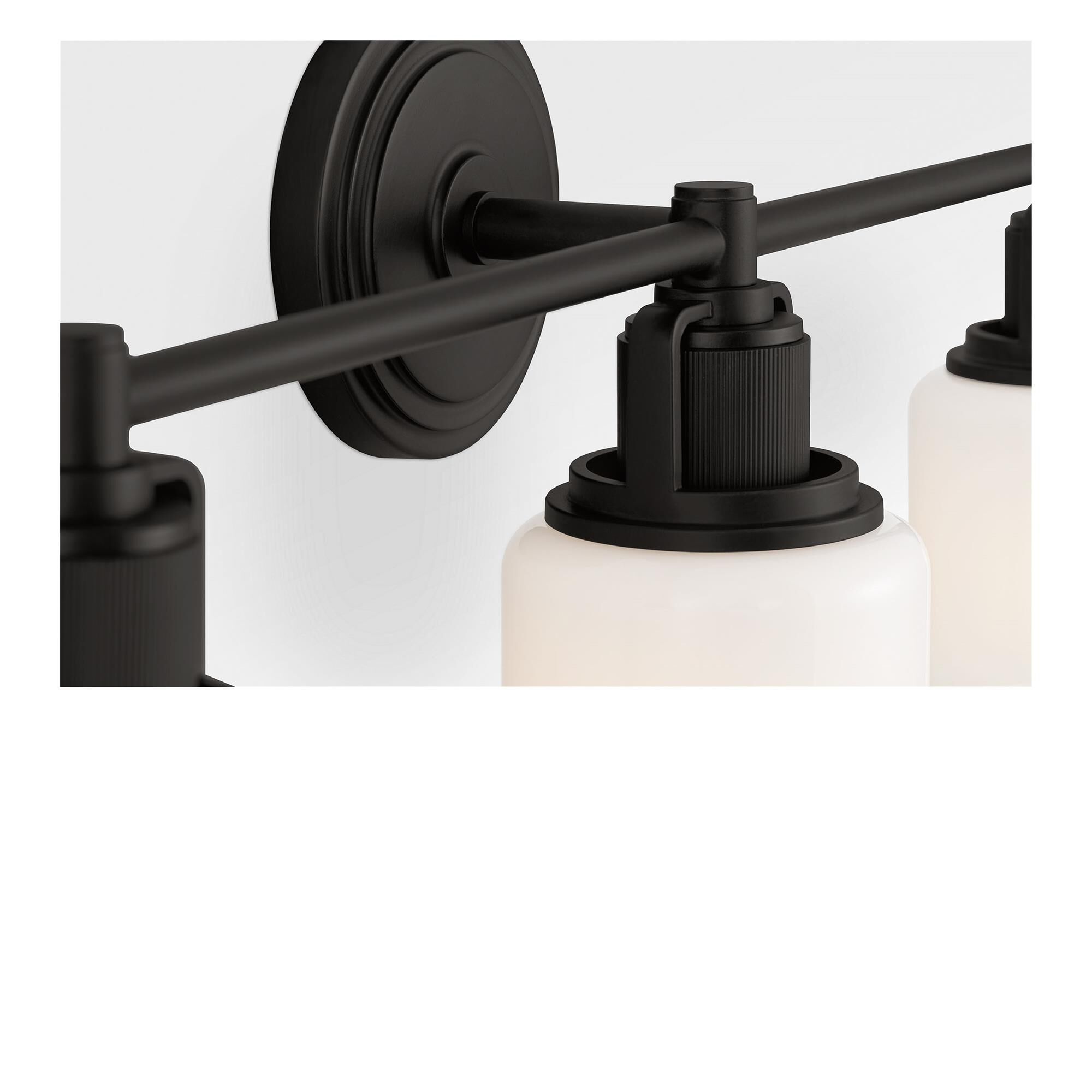 Shown in Aged Iron finish and Milk glass