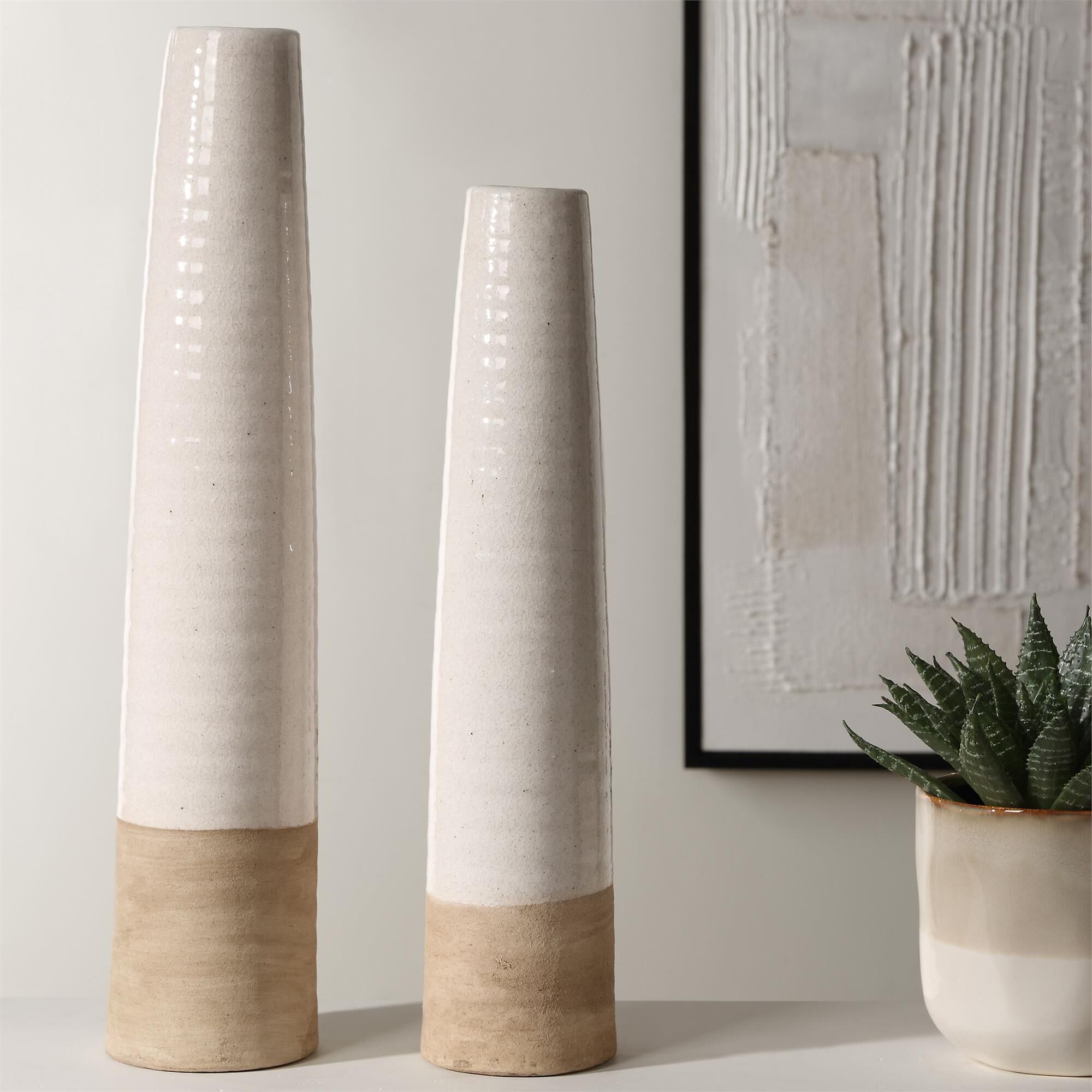Shown in Perfectly Paired, These Crackled White Ceramic Vessels Are A Harmonious Duo. The Sandy Textured Base finish