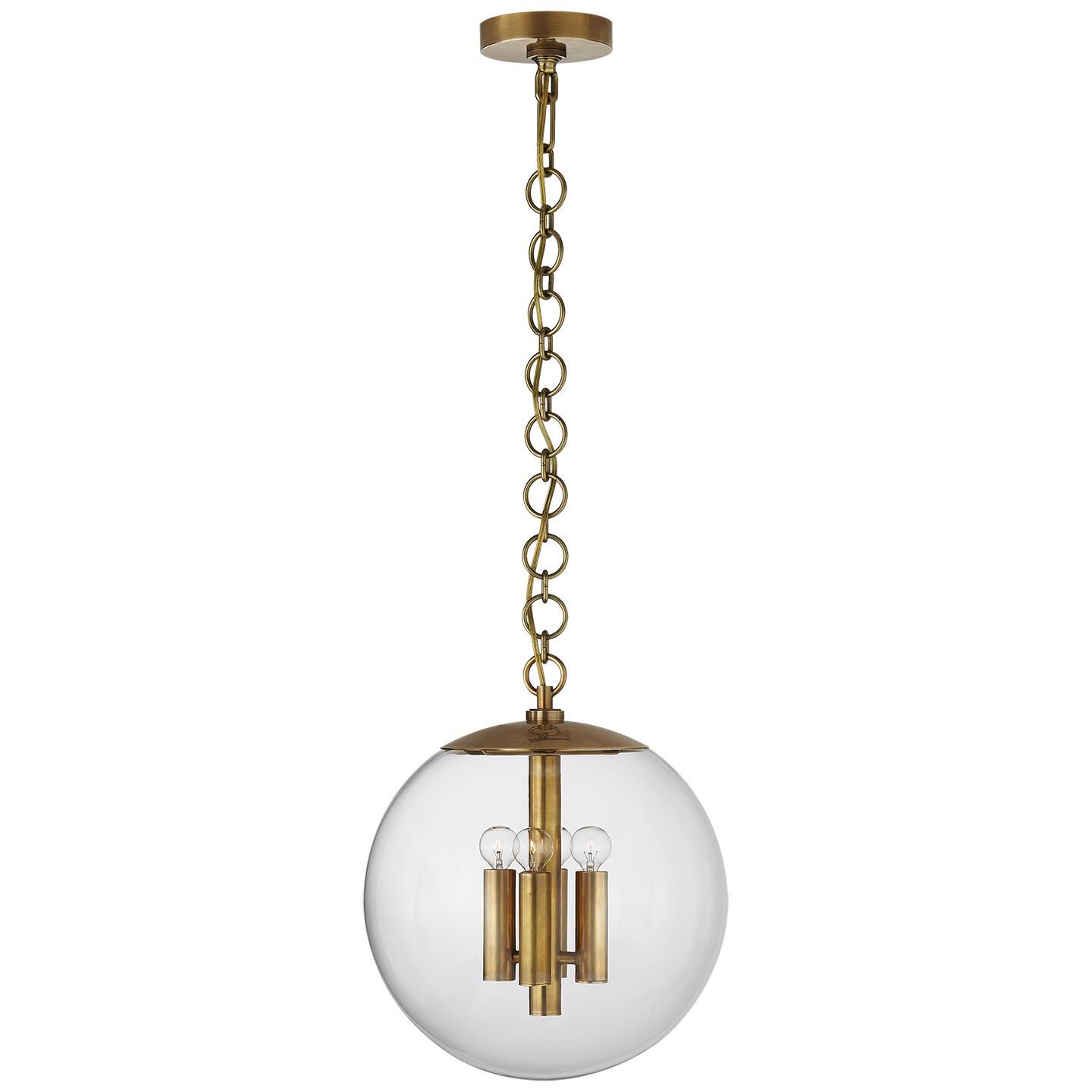 Shown in Hand-Rubbed Antique Brass finish and Clear glass