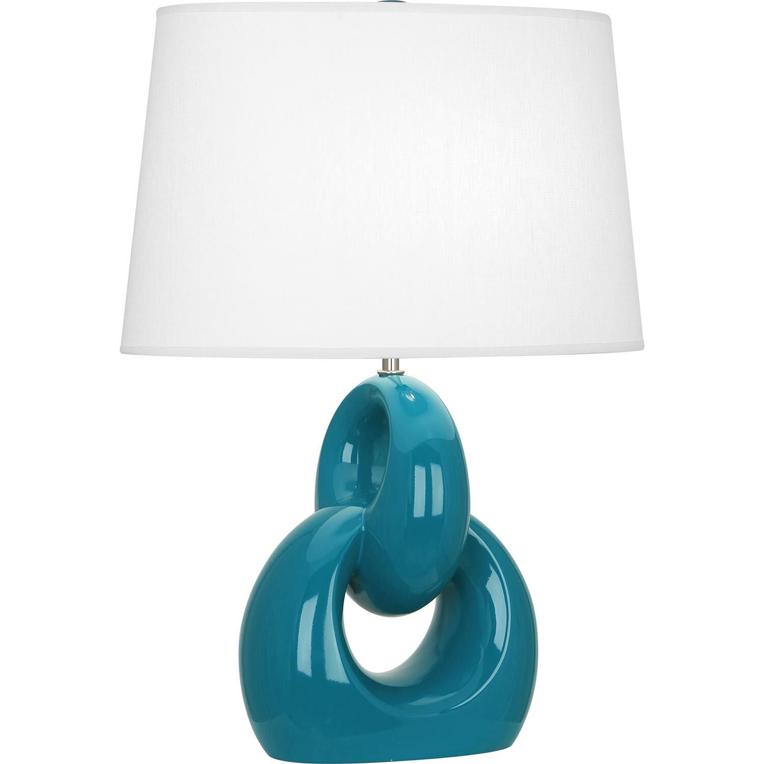 Shown in Peacock Glazed Ceramic With Polished Nickel Accents finish and Oval Oyster Linen shade
