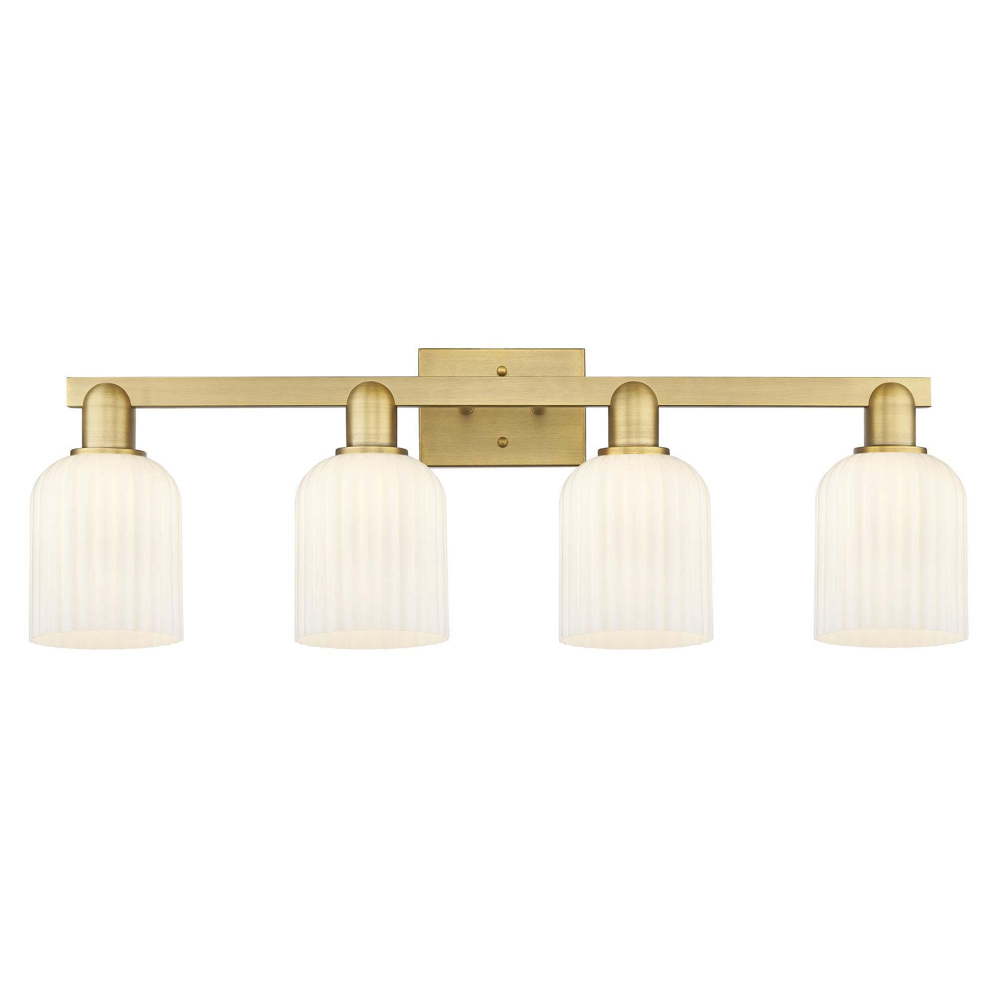 Shown in Brushed Brass finish and Gloss White glass