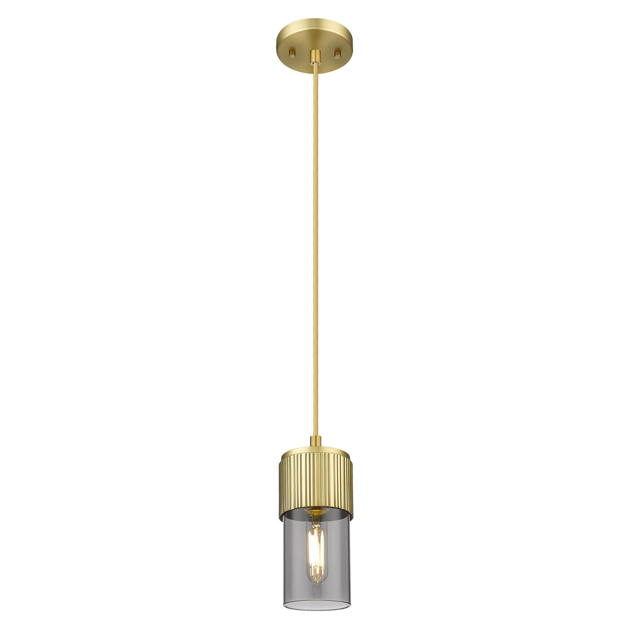 Shown in Brushed Brass finish and Light Smoke glass
