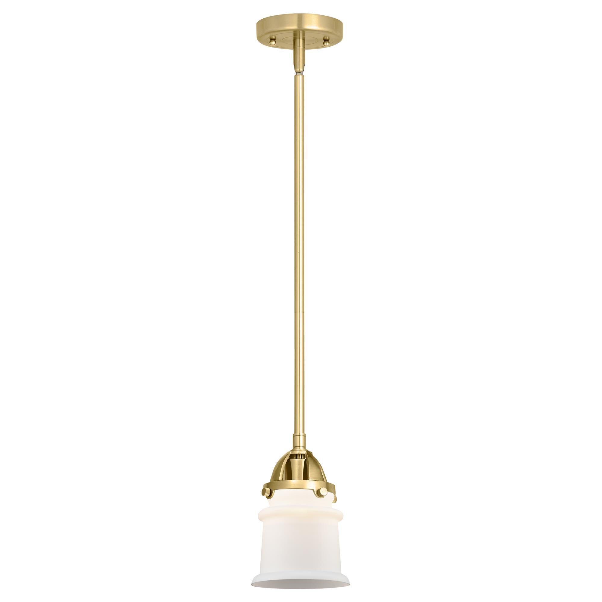 Shown in Satin Gold finish and Matte White Canton glass and No Shade shade