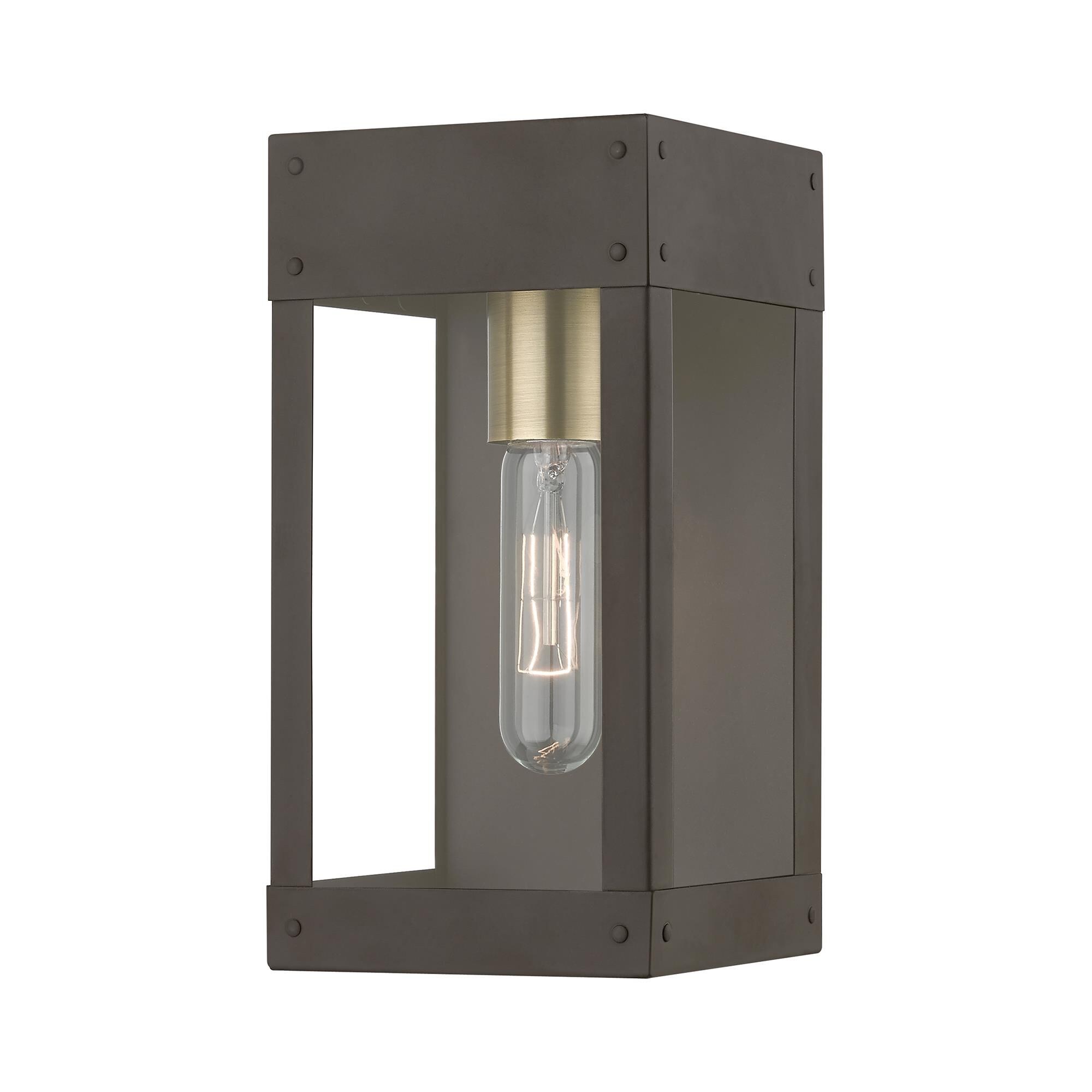 Shown in Bronze with Antique Brass Candle finish and Clear glass