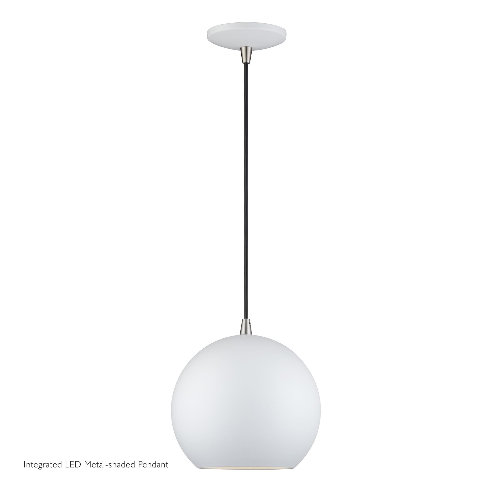 Shown in White with Brushed Nickel Accents finish and White Aluminum with Shiny White Inside shade
