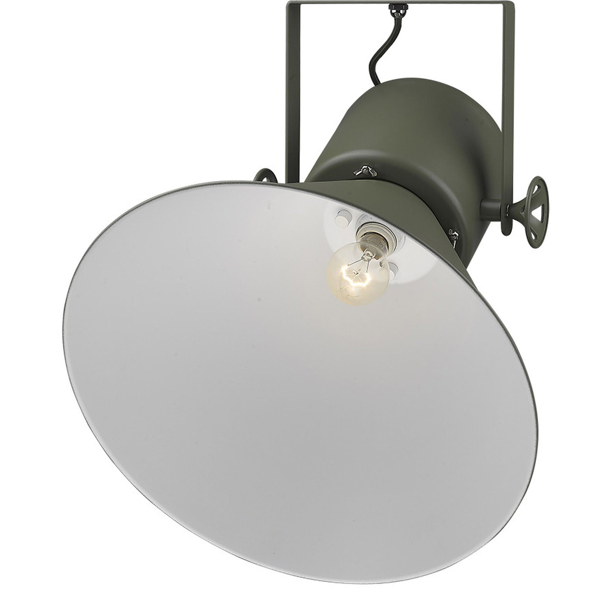 Shown in Green finish and Green glass and Green Metal Cone Shaped  W/ White Interior shade