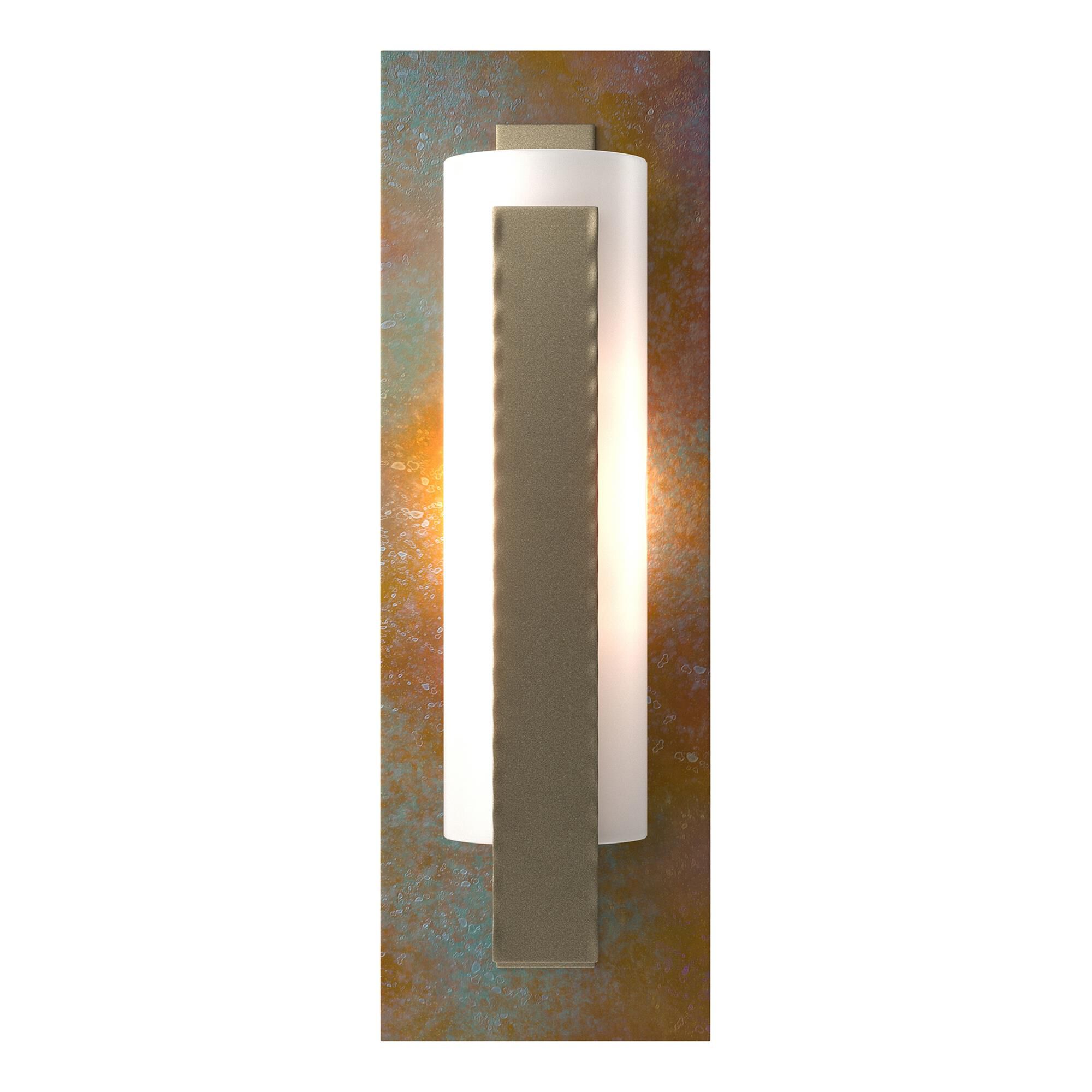 Shown in Soft Gold finish and Opal glass and Copper accent