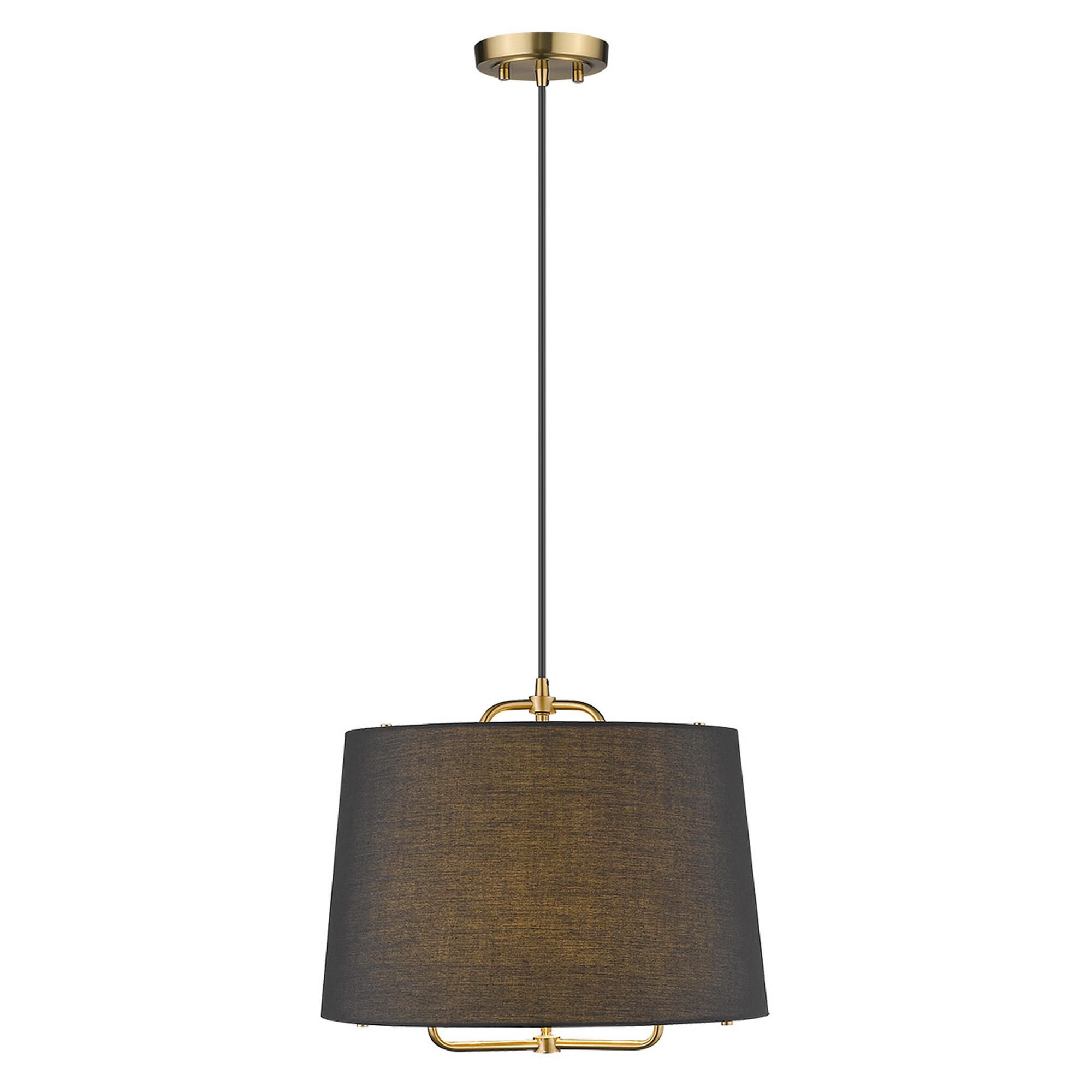 Shown in Gold finish and Matte Black glass and Black Hardback Linen Drum shade