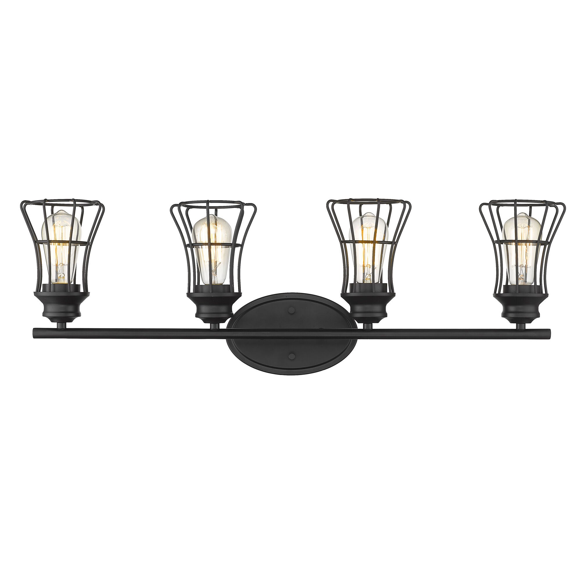 Shown in Matte Black finish and Matte Black glass and Matte Black, Geometric Metal Cage s shade