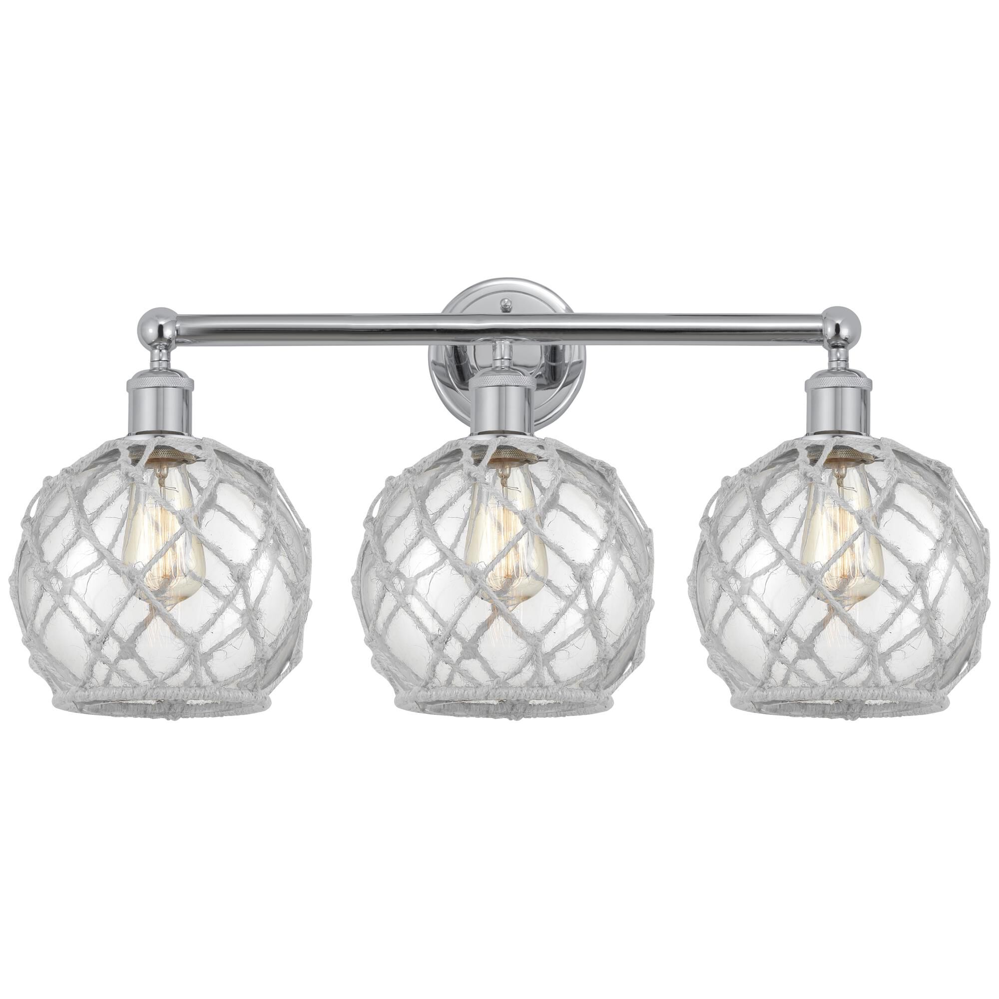 Shown in Polished Chrome finish and Clear with White Rope glass