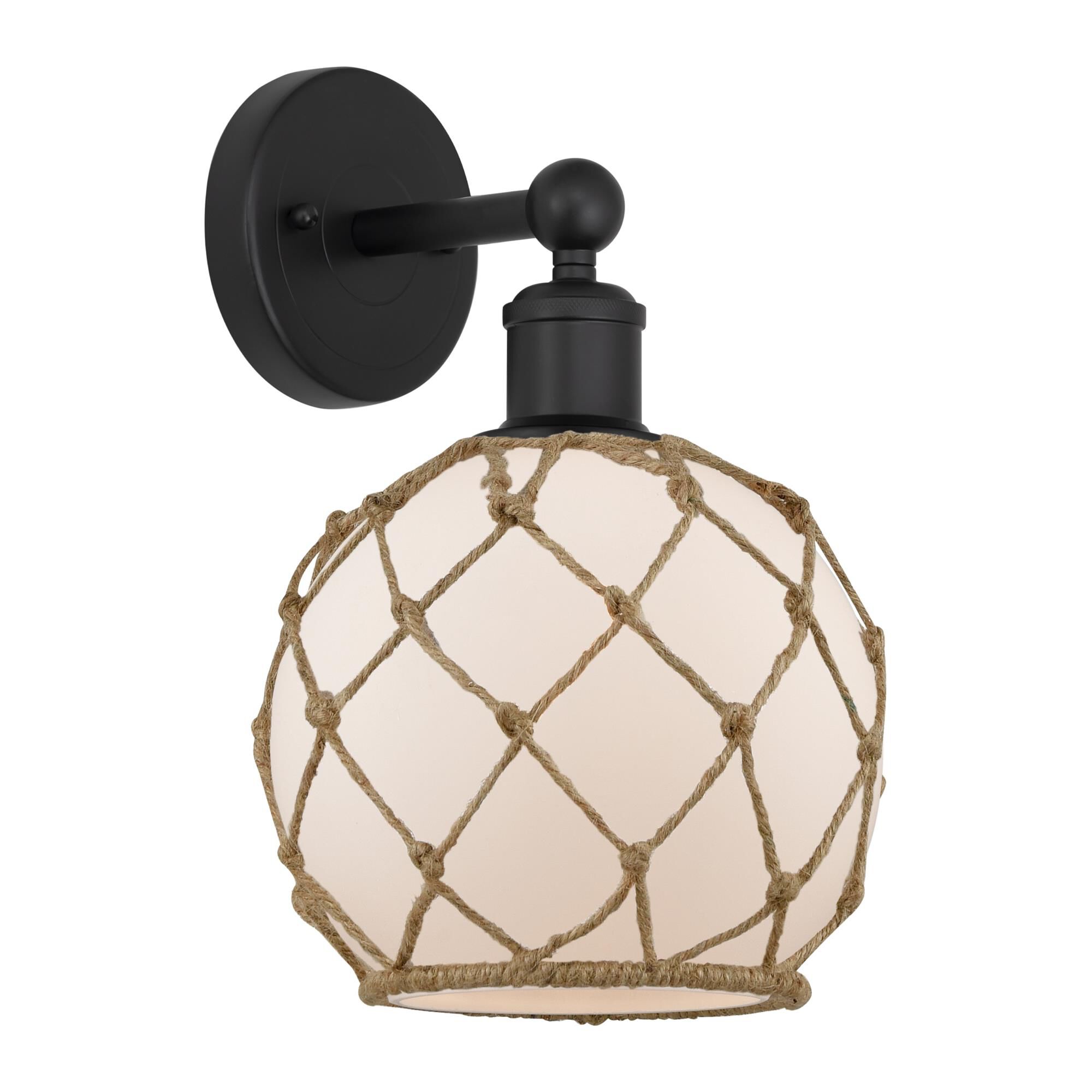 Shown in Matte Black finish and White with Brown Rope glass